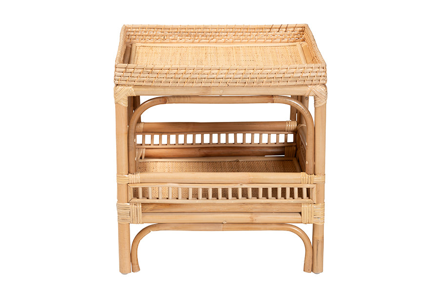 Lombok Modern Bohemian Natural Rattan End Table