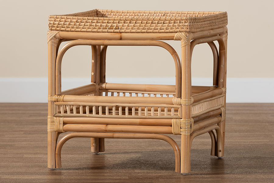 Lombok Modern Bohemian Natural Rattan End Table