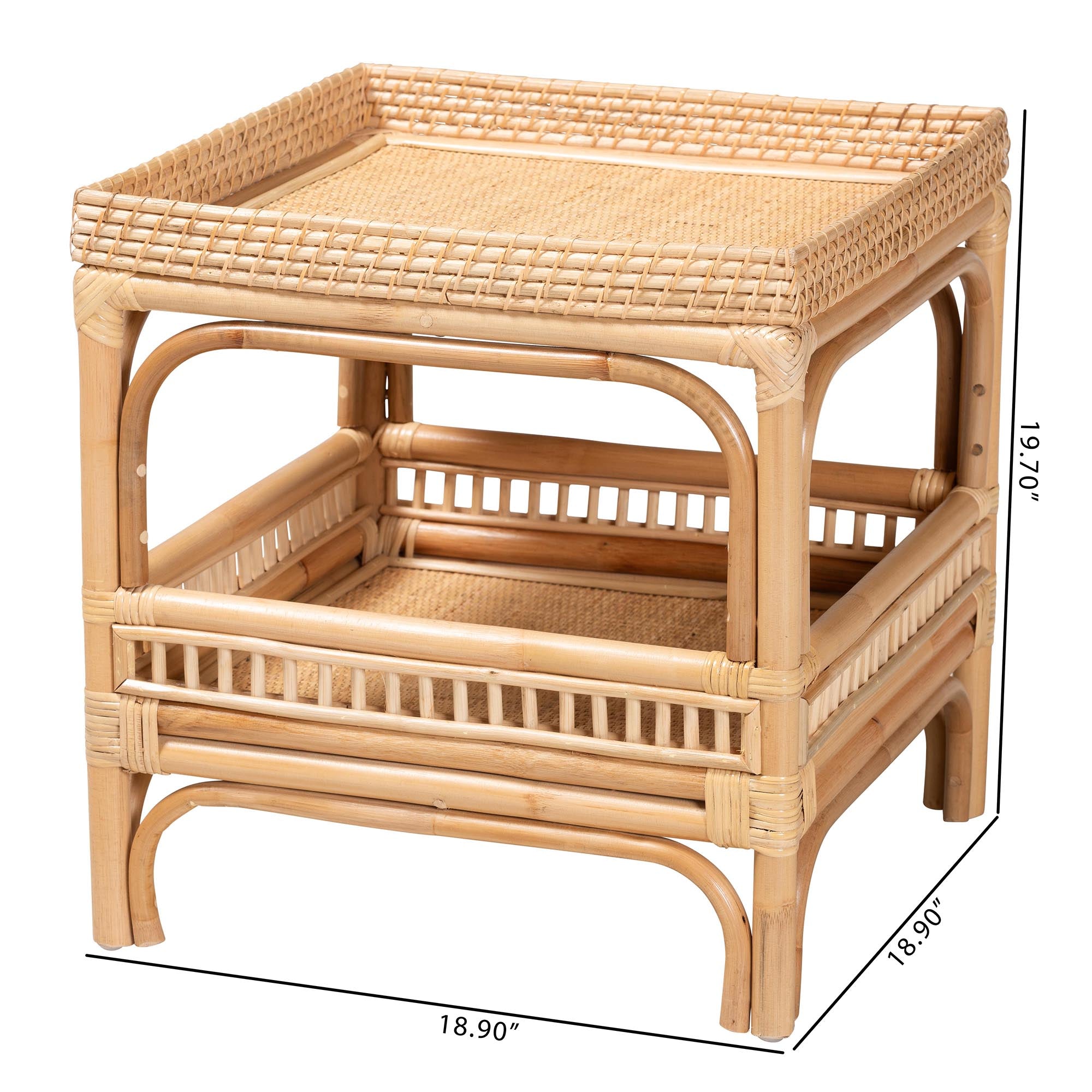 Lombok Modern Bohemian Natural Rattan End Table