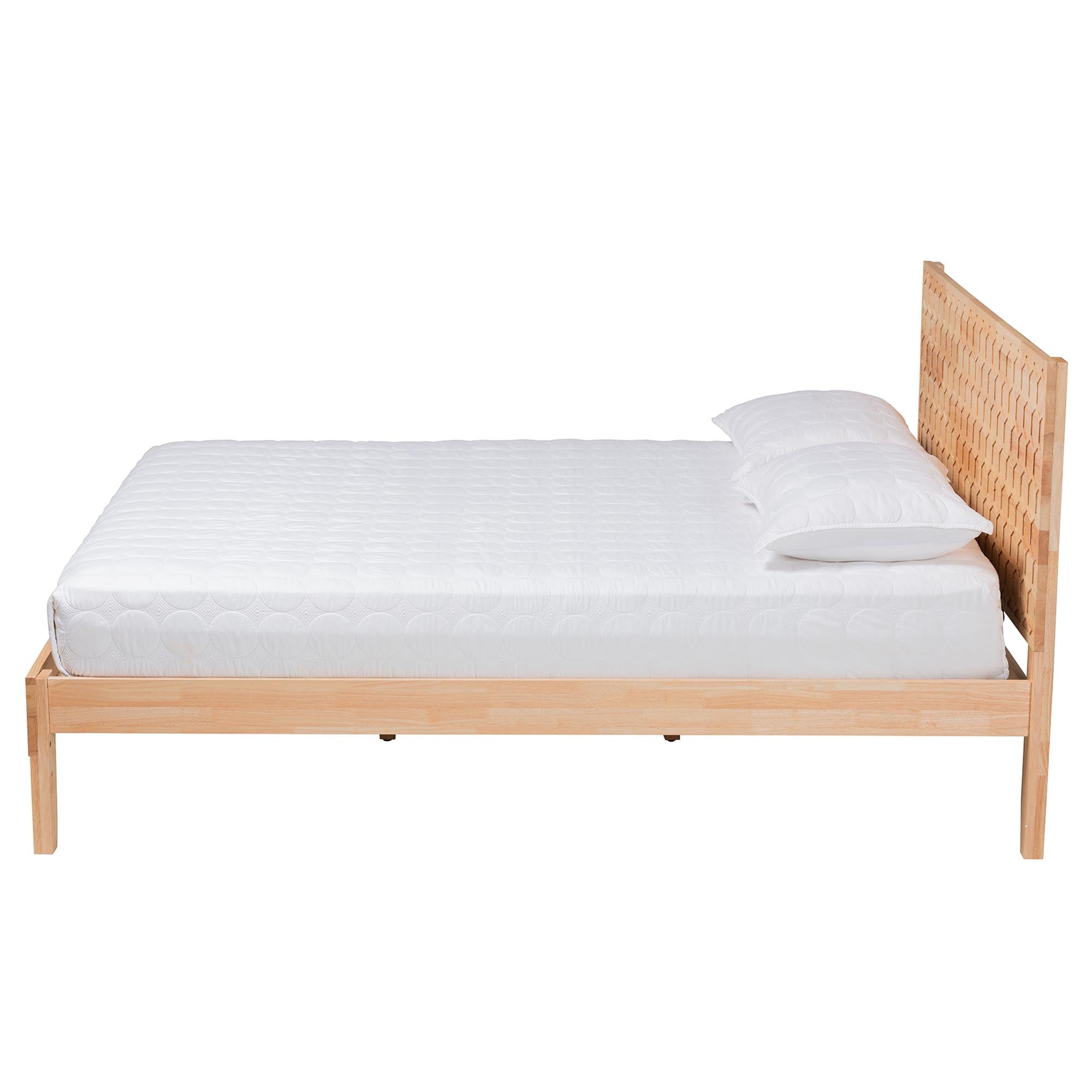 Shepton Queen Rubberwood Platform Bed – Carved Honeycomb Japandi Design