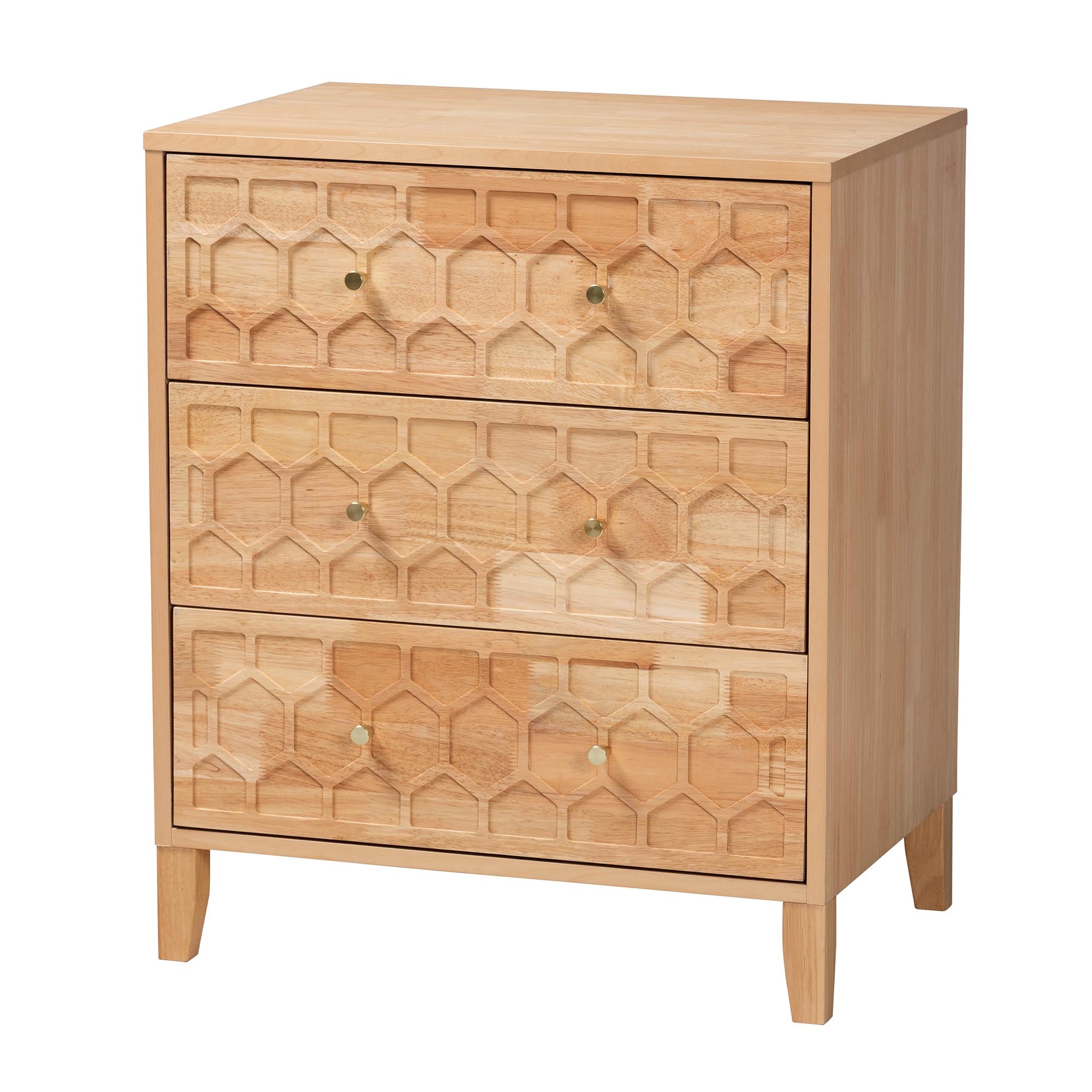 Hosea Japandi Carved Honeycomb Natural 3-Drawer Chest