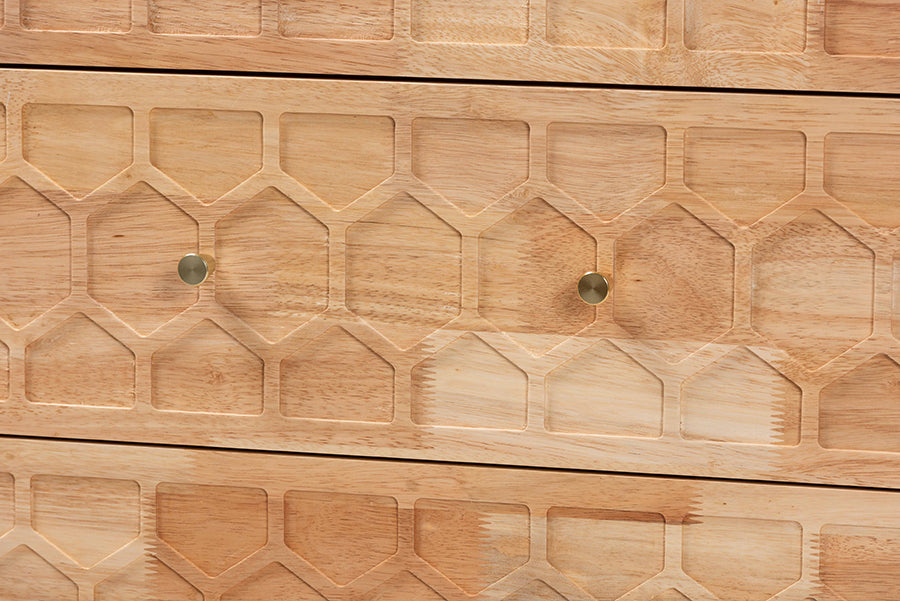 Hosea Japandi Carved Honeycomb Natural 3-Drawer Chest