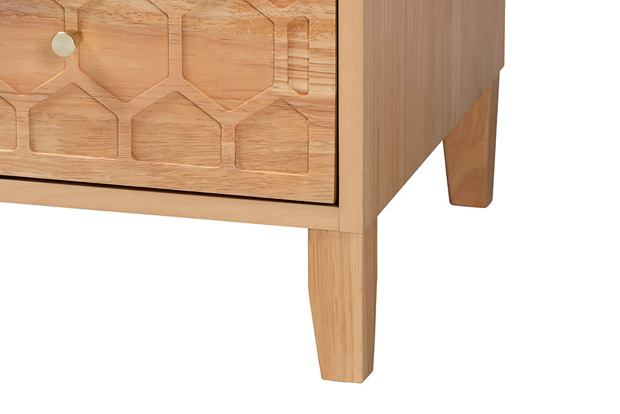Hosea Japandi Carved Honeycomb Natural 3-Drawer Chest