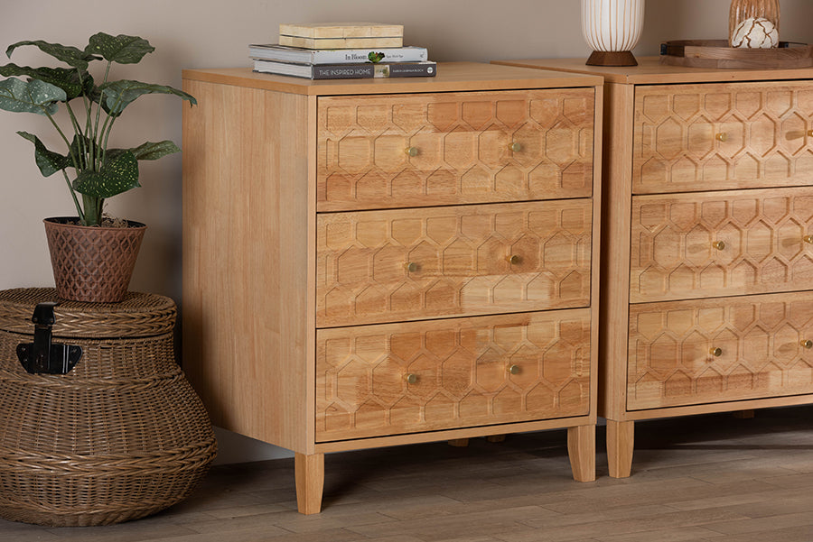Hosea Japandi Carved Honeycomb Natural 3-Drawer Chest