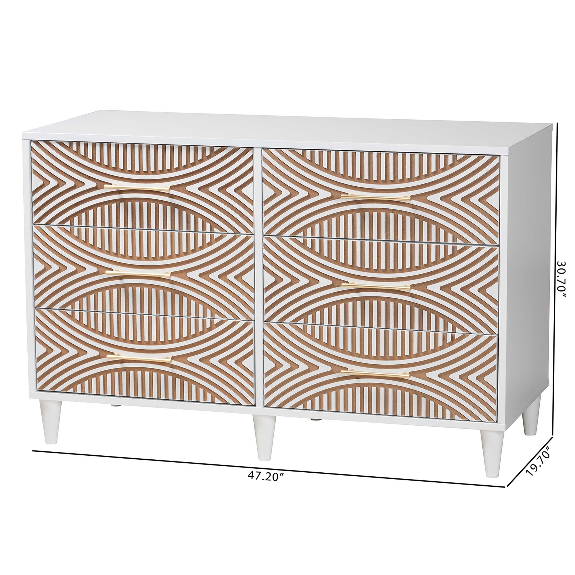 Louetta Coastal White Carved Contrasting 6-Drawer Dresser