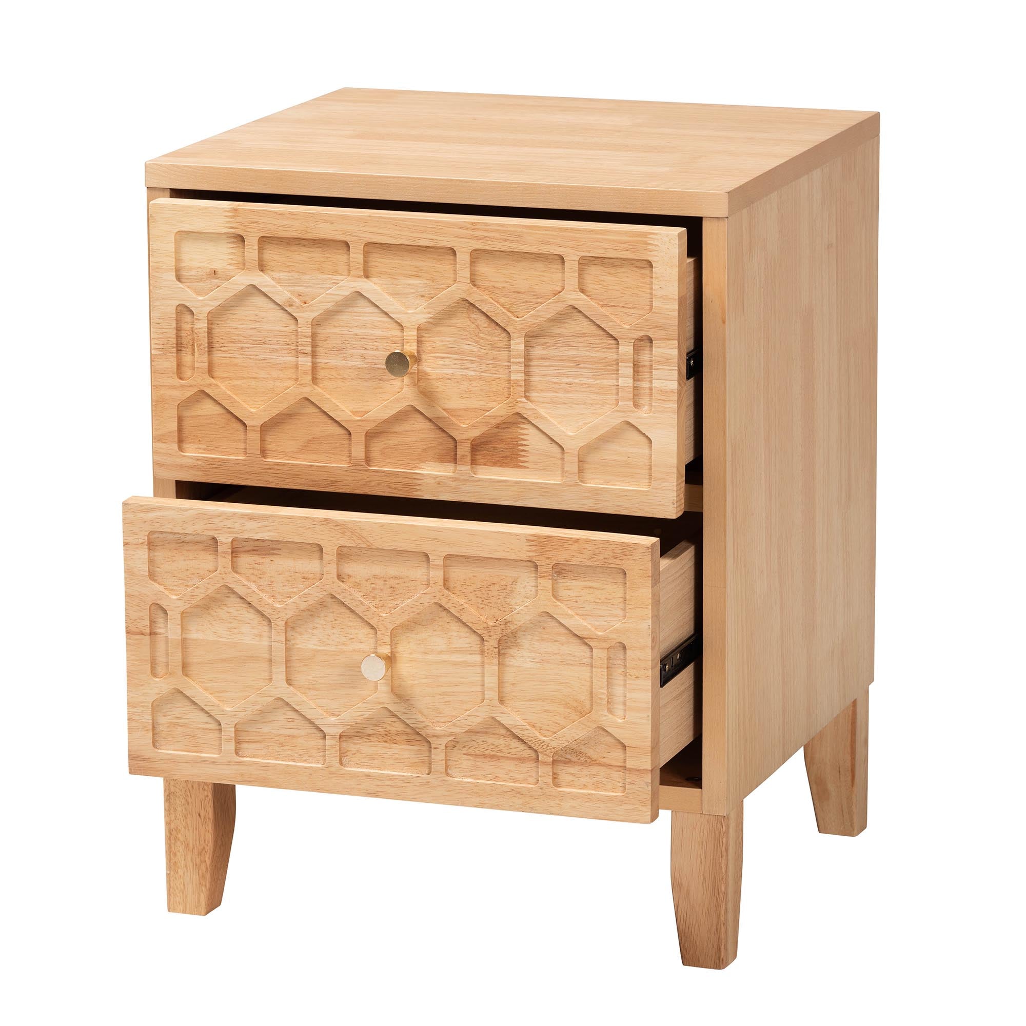 Hosea Japandi Carved Honeycomb Natural 2-Drawer Nightstand