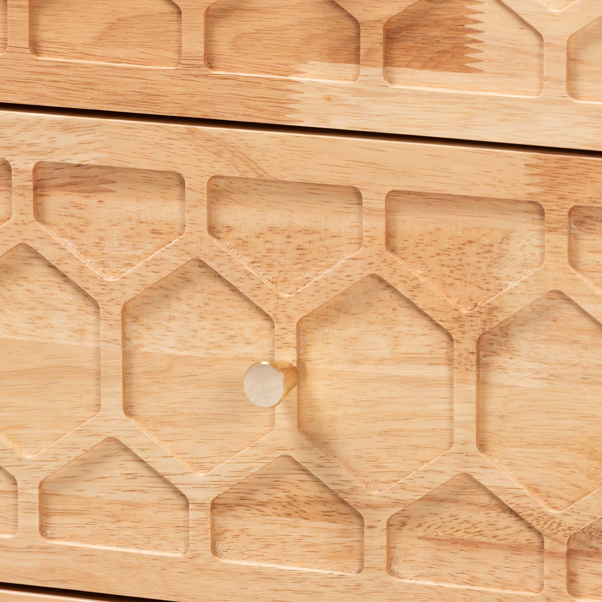 Hosea Japandi Carved Honeycomb Natural 2-Drawer Nightstand
