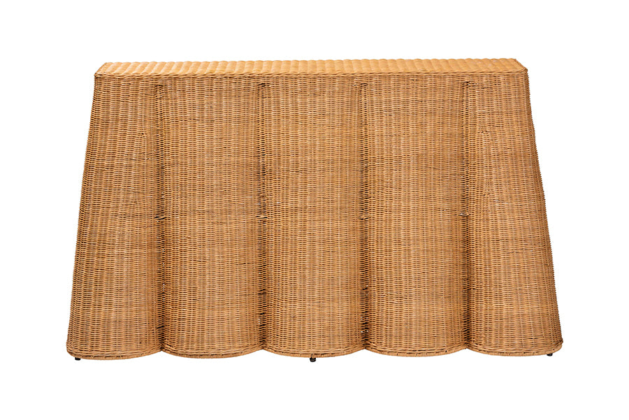 Palm Bohemian Honey Scallop Rattan Console Table
