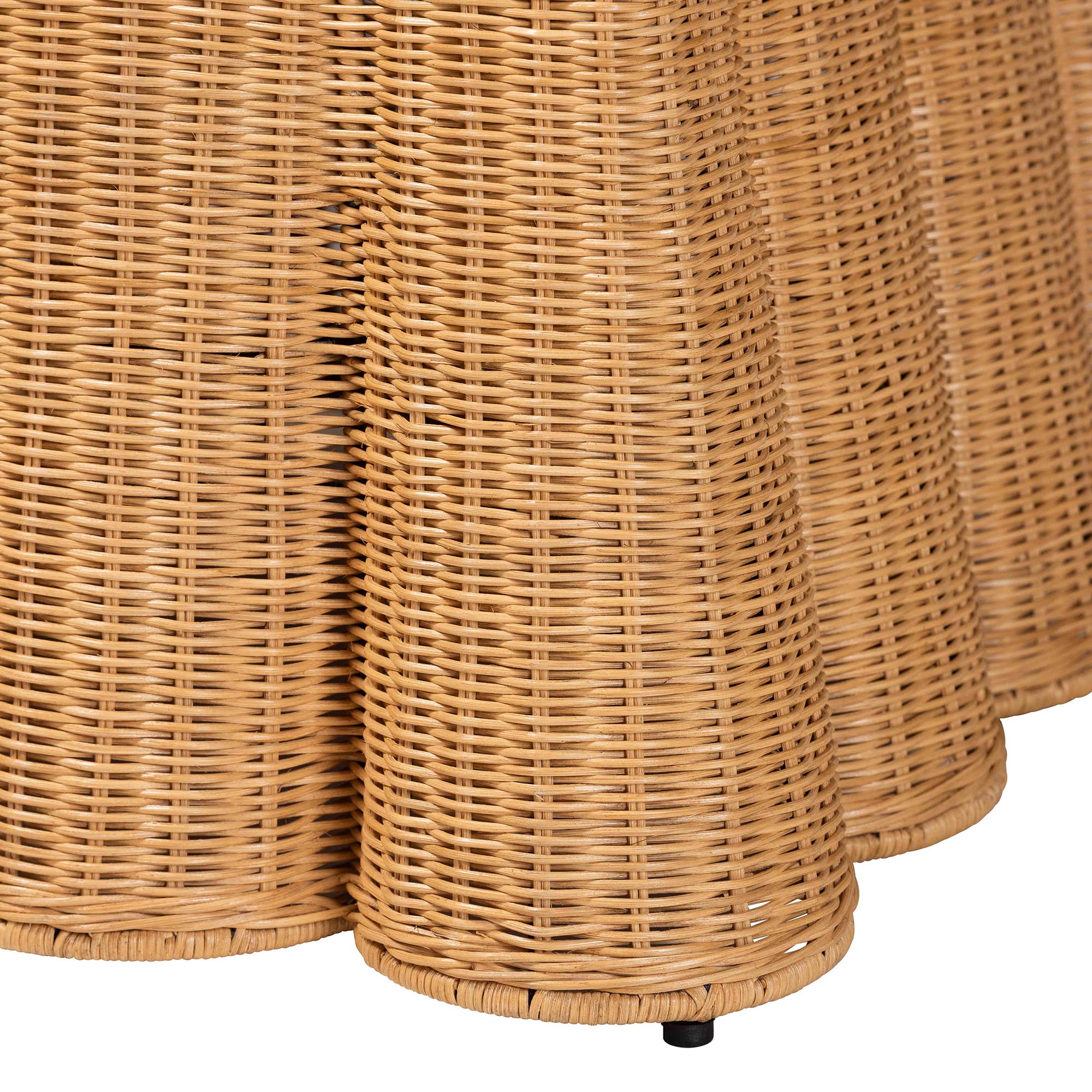 Palm Bohemian Honey Scallop Rattan Ottoman