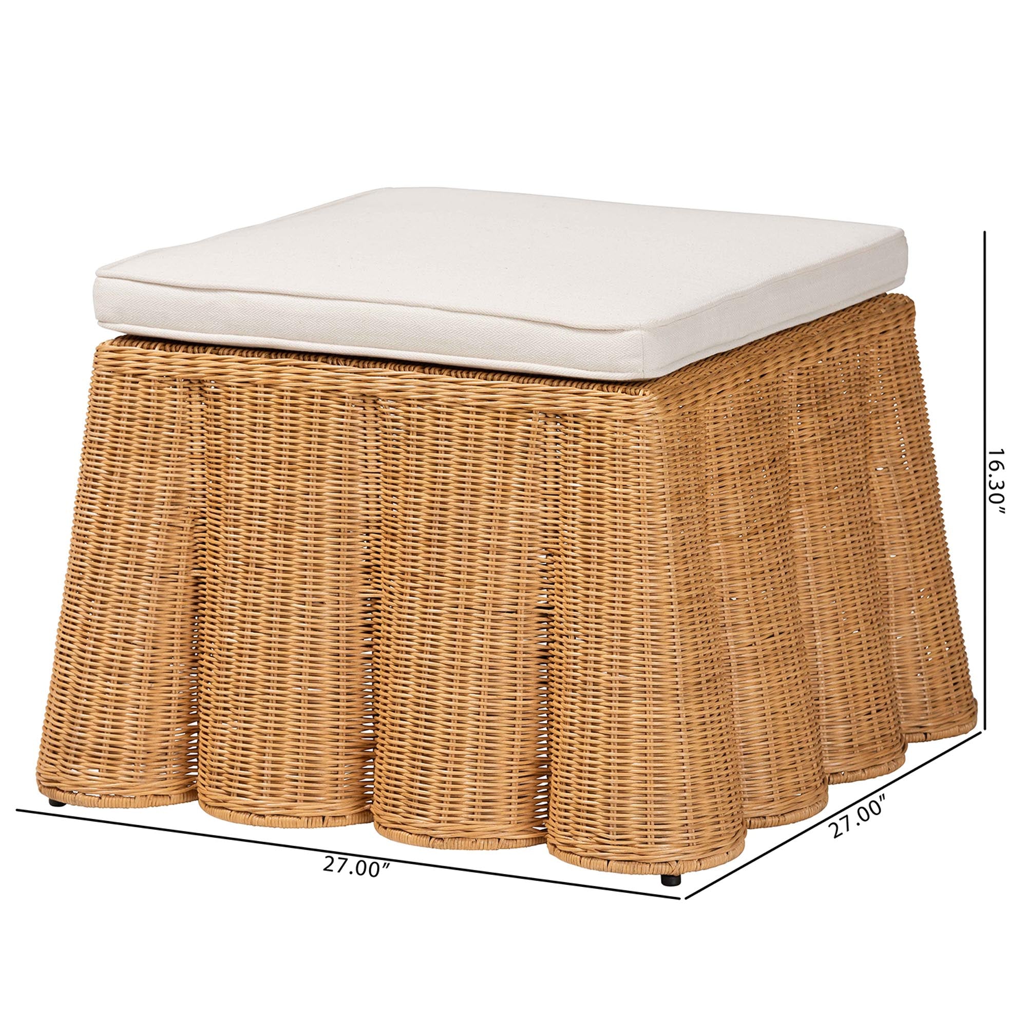 Palm Bohemian Honey Scallop Rattan Ottoman