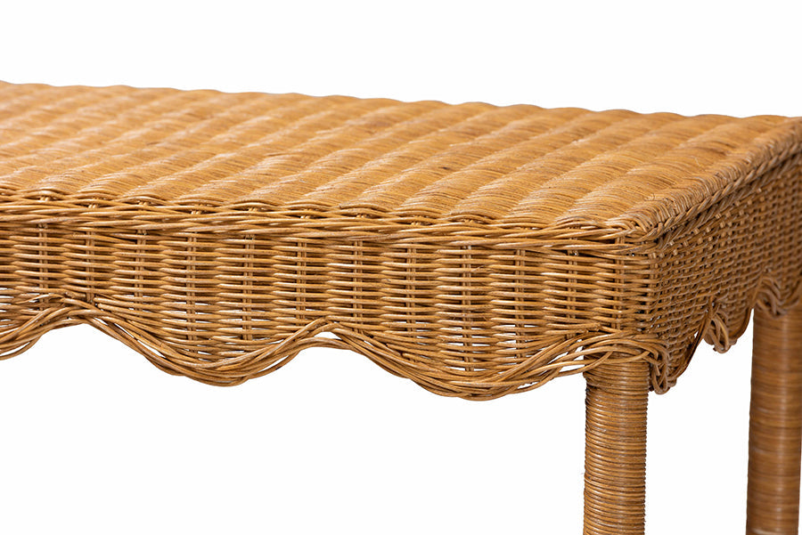 Oteria Bohemian Light Honey Scalloped Rattan Console Table