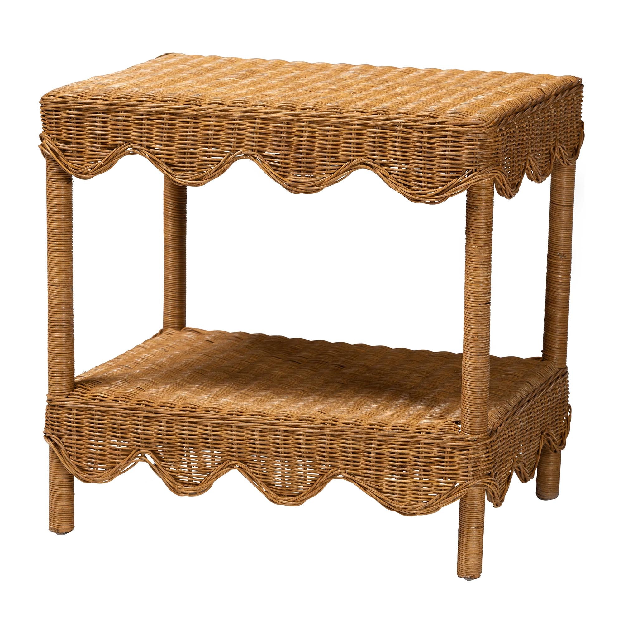 Oteria Bohemian Light Honey Scalloped Rattan Side Table