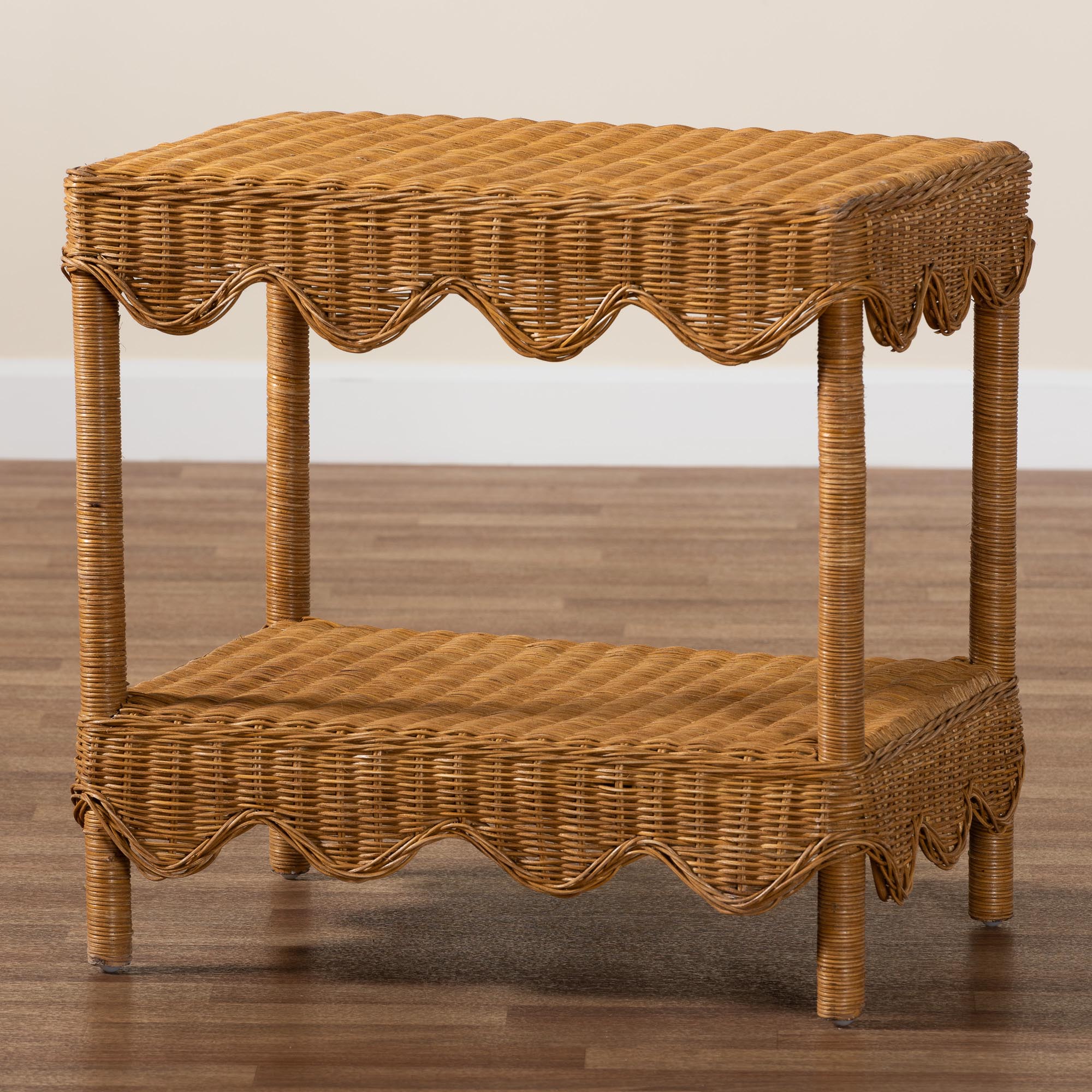 Oteria Bohemian Light Honey Scalloped Rattan Side Table