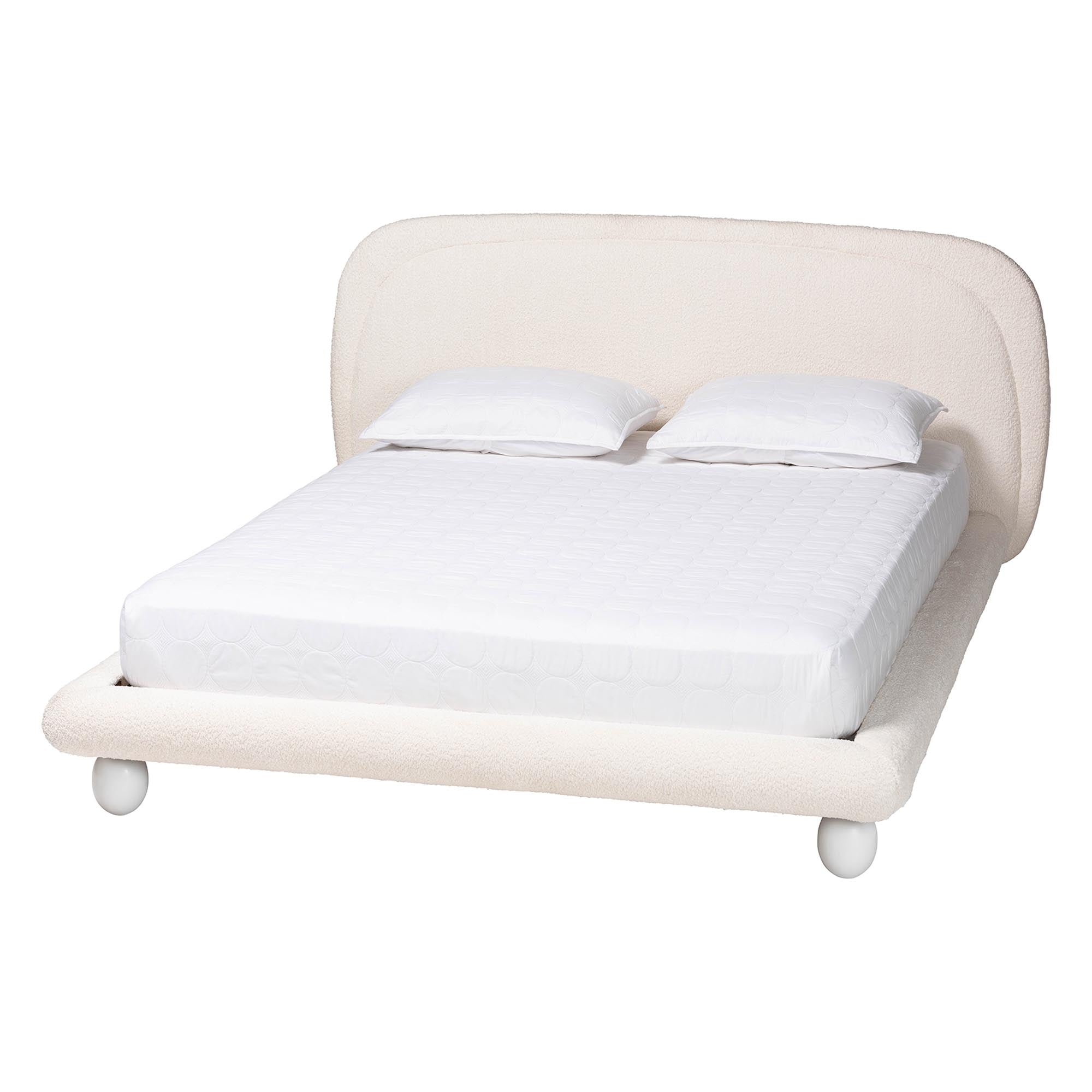 Eladio Modern Ivory Boucle Fabric Queen Size Bed