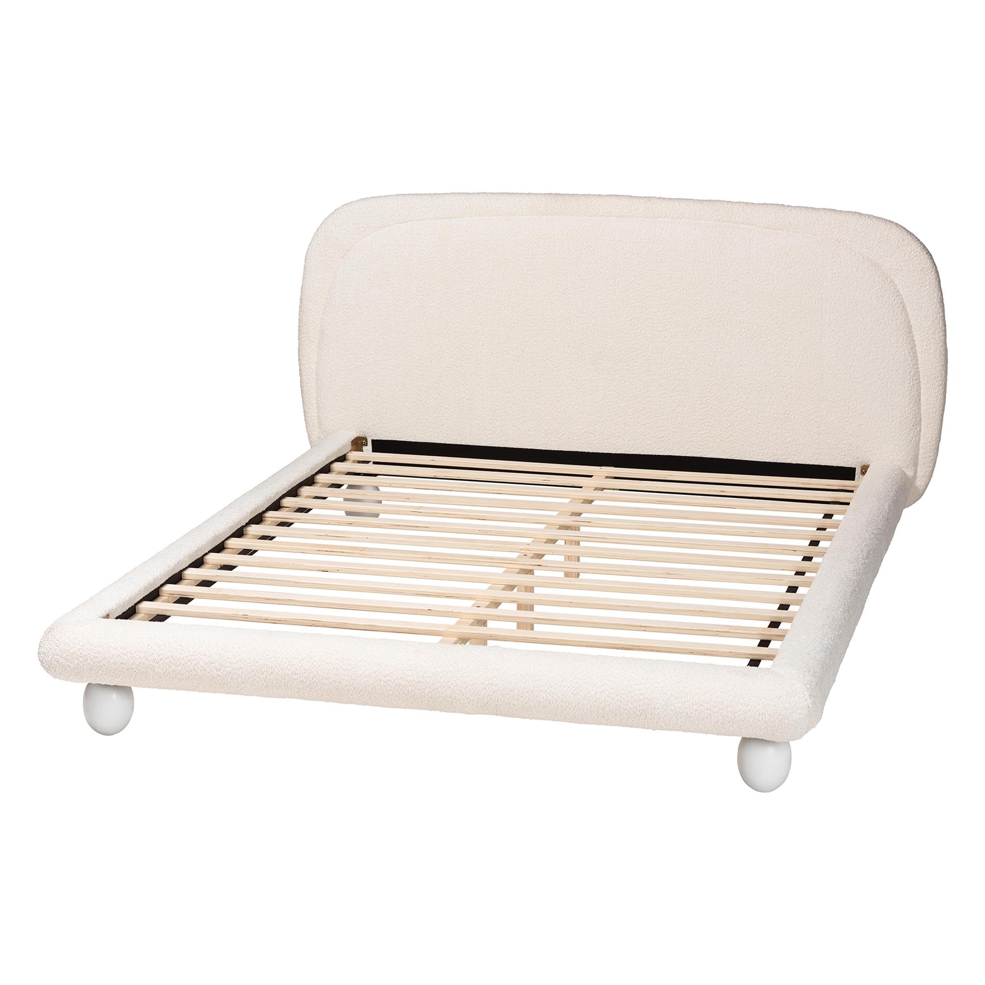 Eladio Modern Ivory Boucle Fabric Queen Size Bed