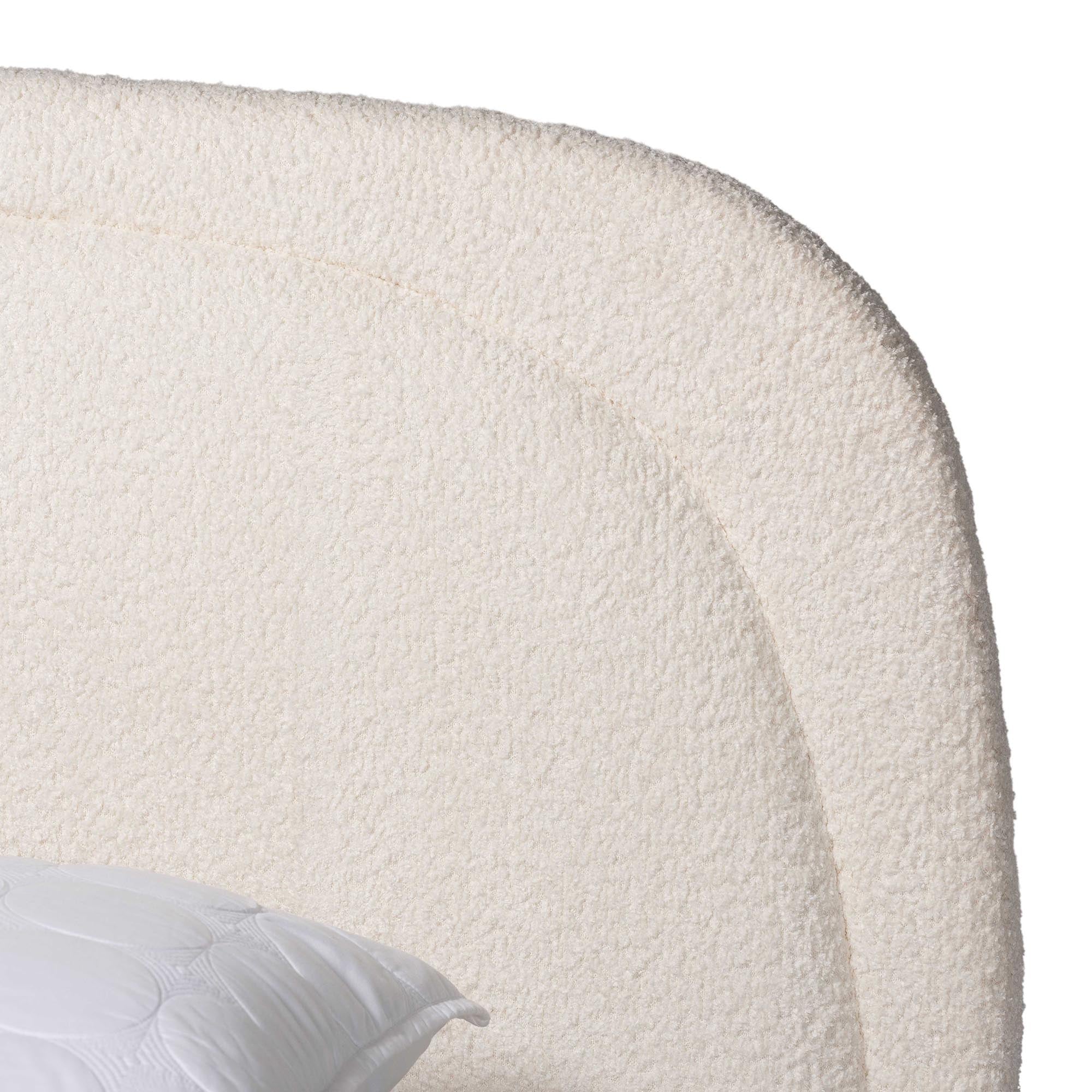 Eladio Modern Ivory Boucle Fabric Queen Size Bed