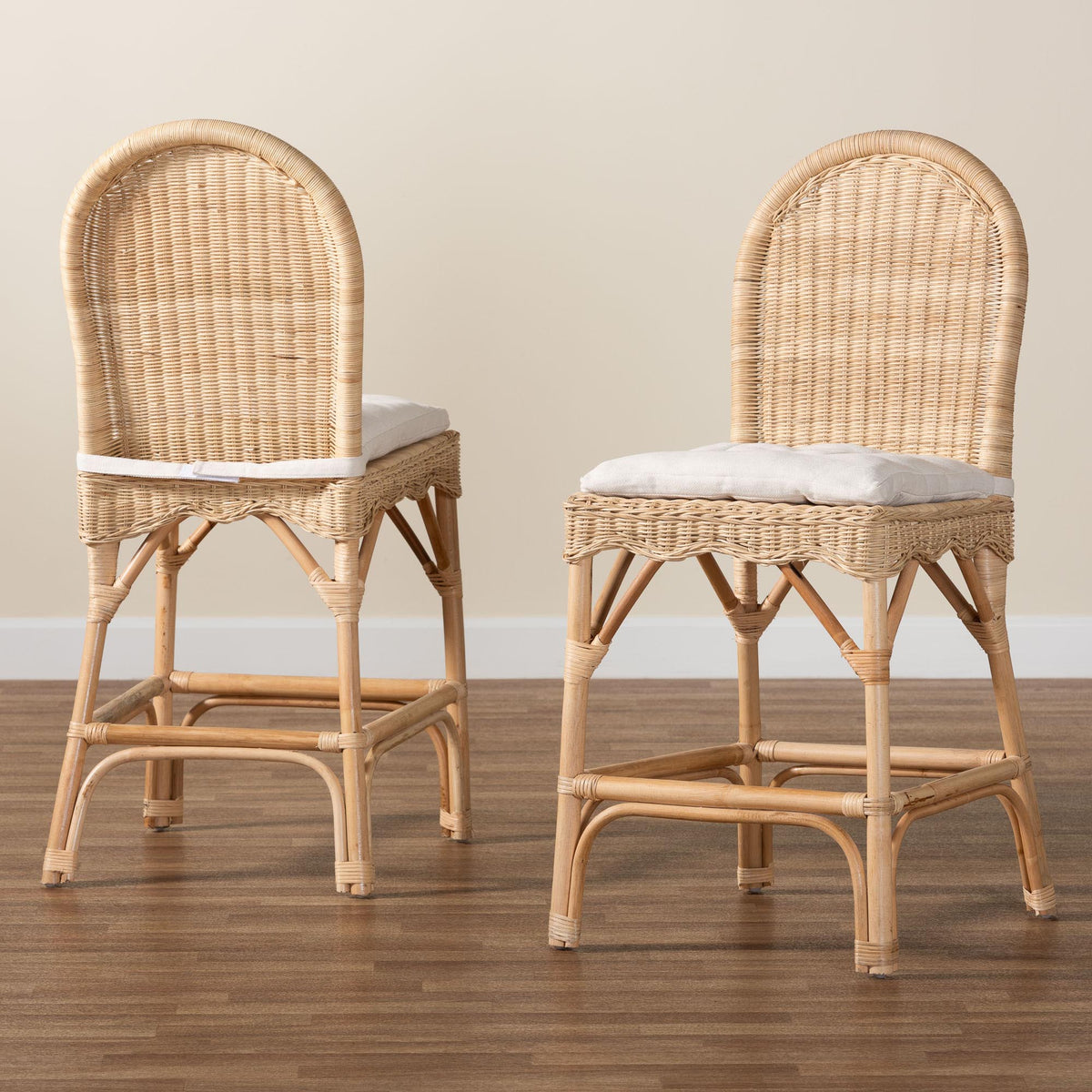 Bilu Bohemian Natural Rattan 2-Piece Counter Stool Set