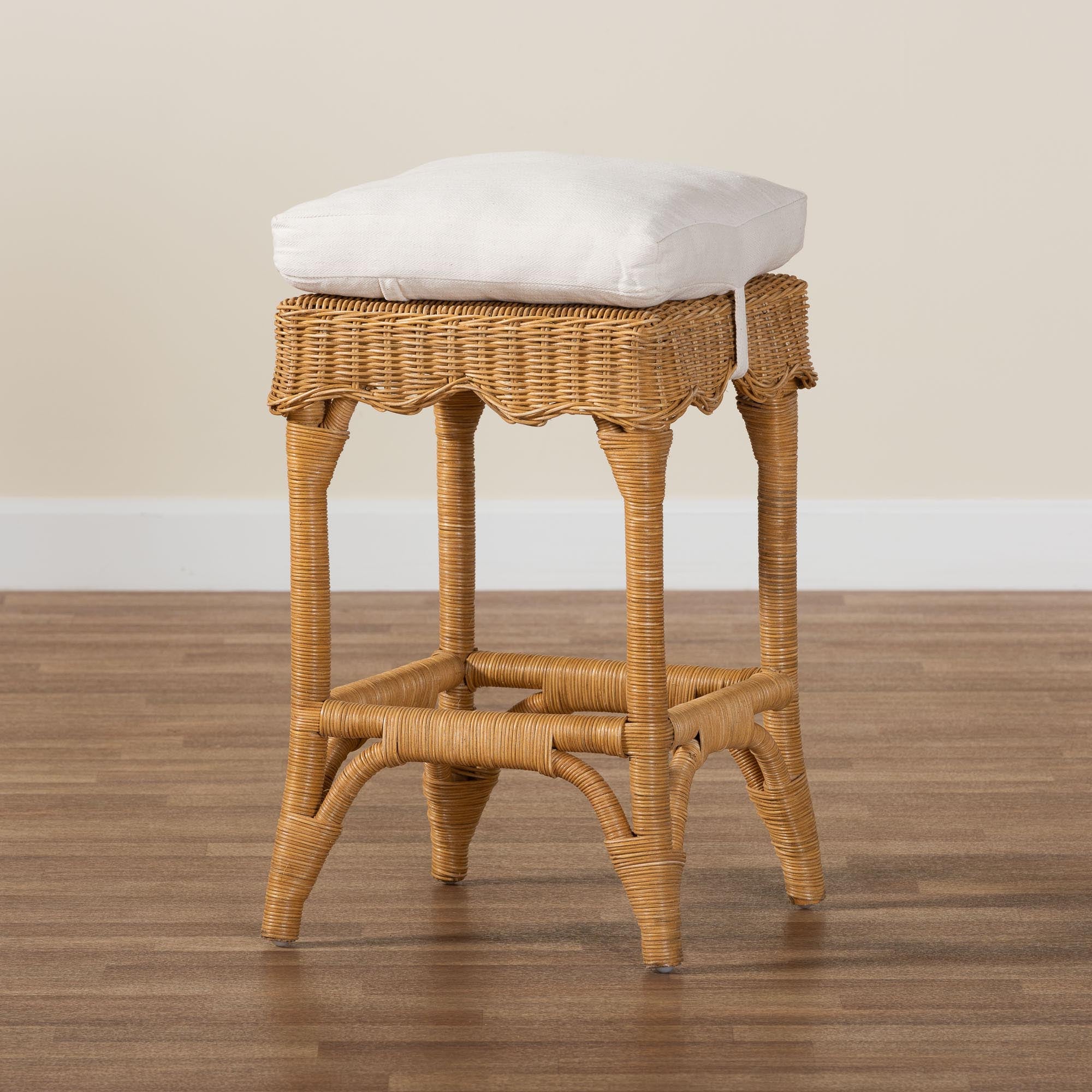 Muy Bohemian Scallop Honey Rattan Counter Stool
