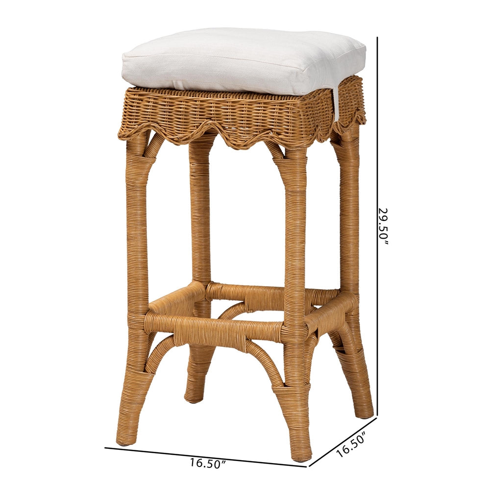Muy Bohemian Scallop Honey Rattan Bar Stool