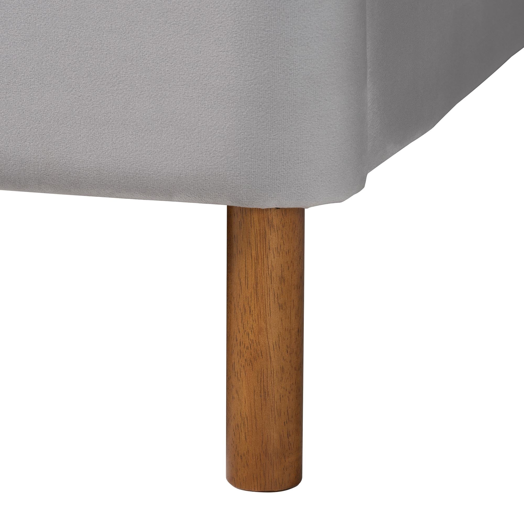 Harrell Mid-Century Modern Grey Velvet and Woven Rattan Wood Queen Size Bed