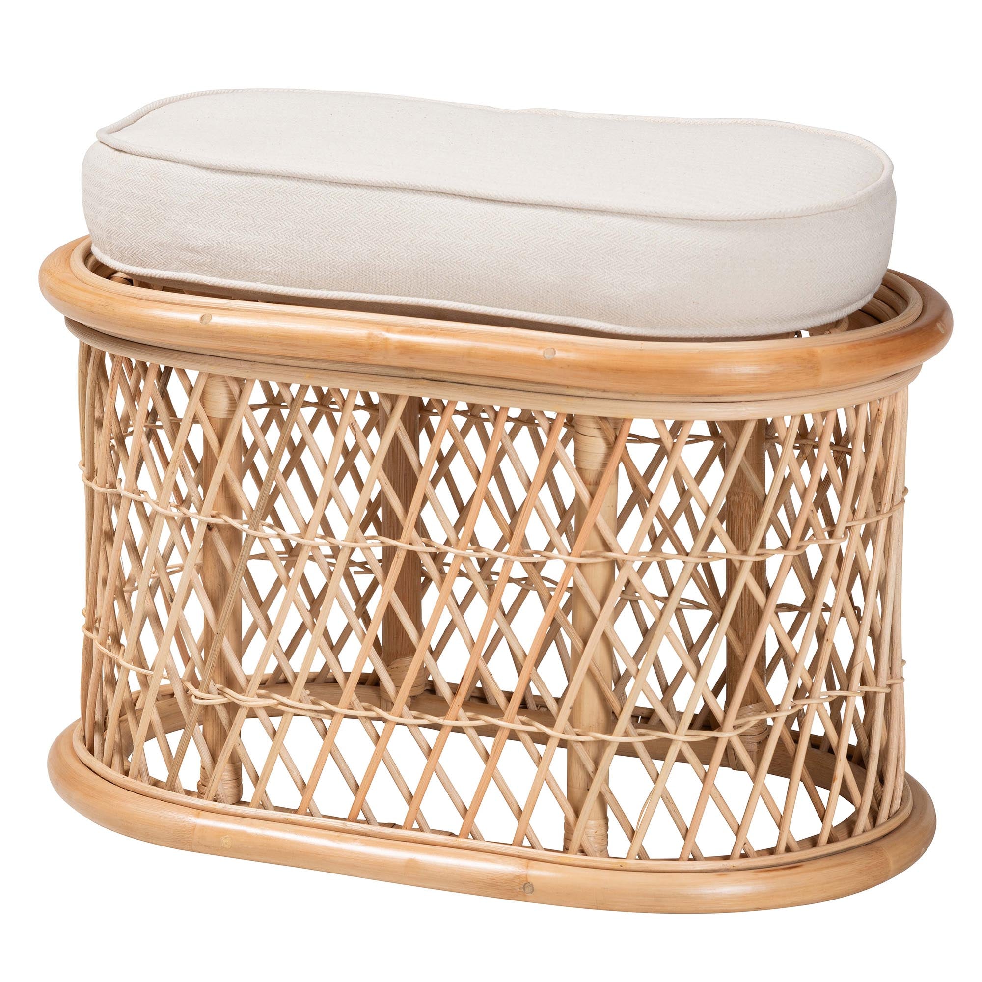 Ladonna Bohemian Natural Rattan Ottoman Footstool