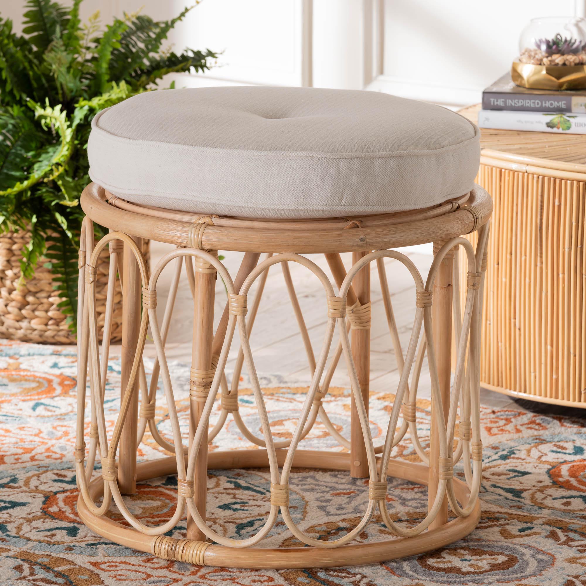 Hachiro Bohemian Natural Rattan Ottoman Footstool