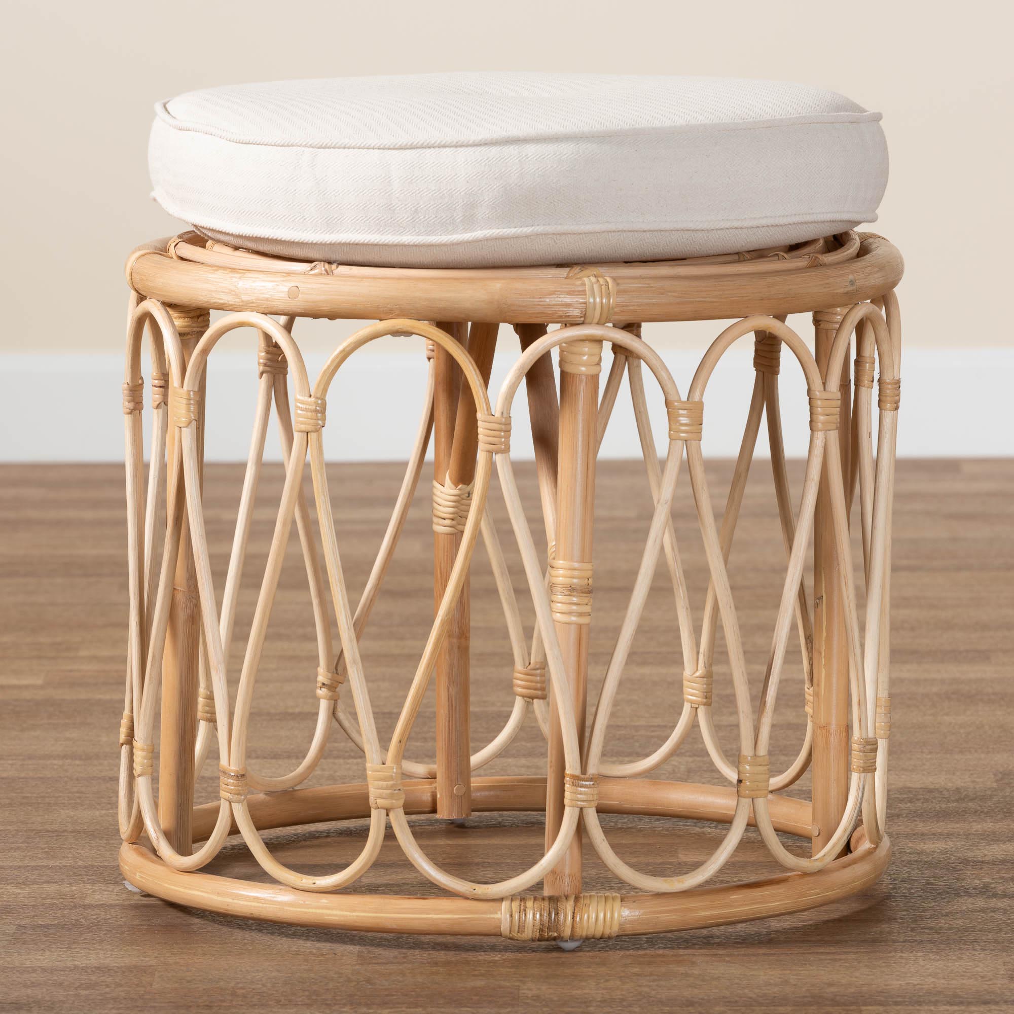 Hachiro Bohemian Natural Rattan Ottoman Footstool