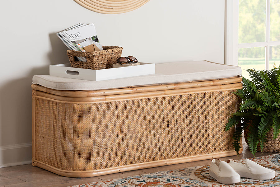 Ishana Bohemian Natural Rattan Storage Bench