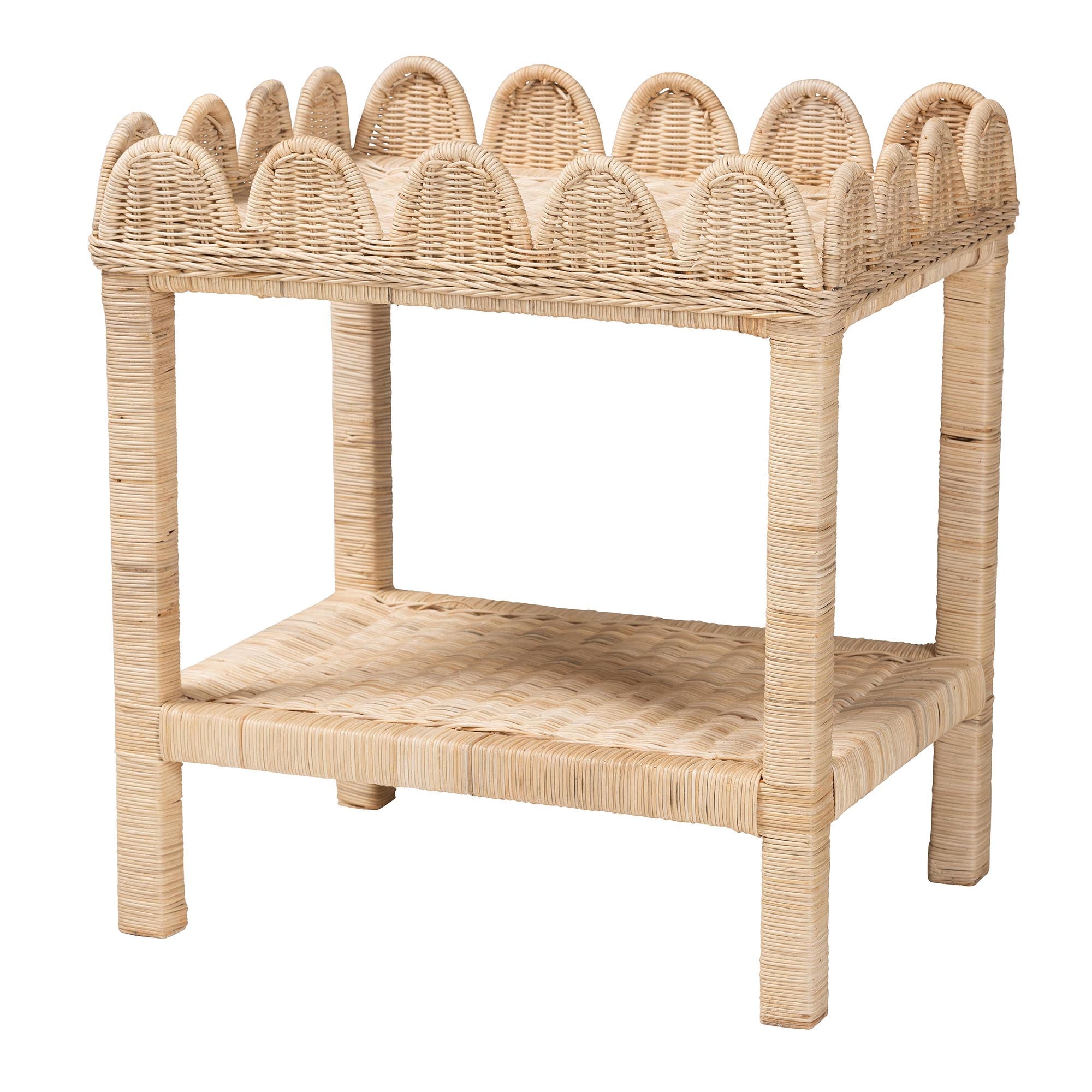Sumana Bohemian Scallop Natural Rattan and Mahogany Side Table