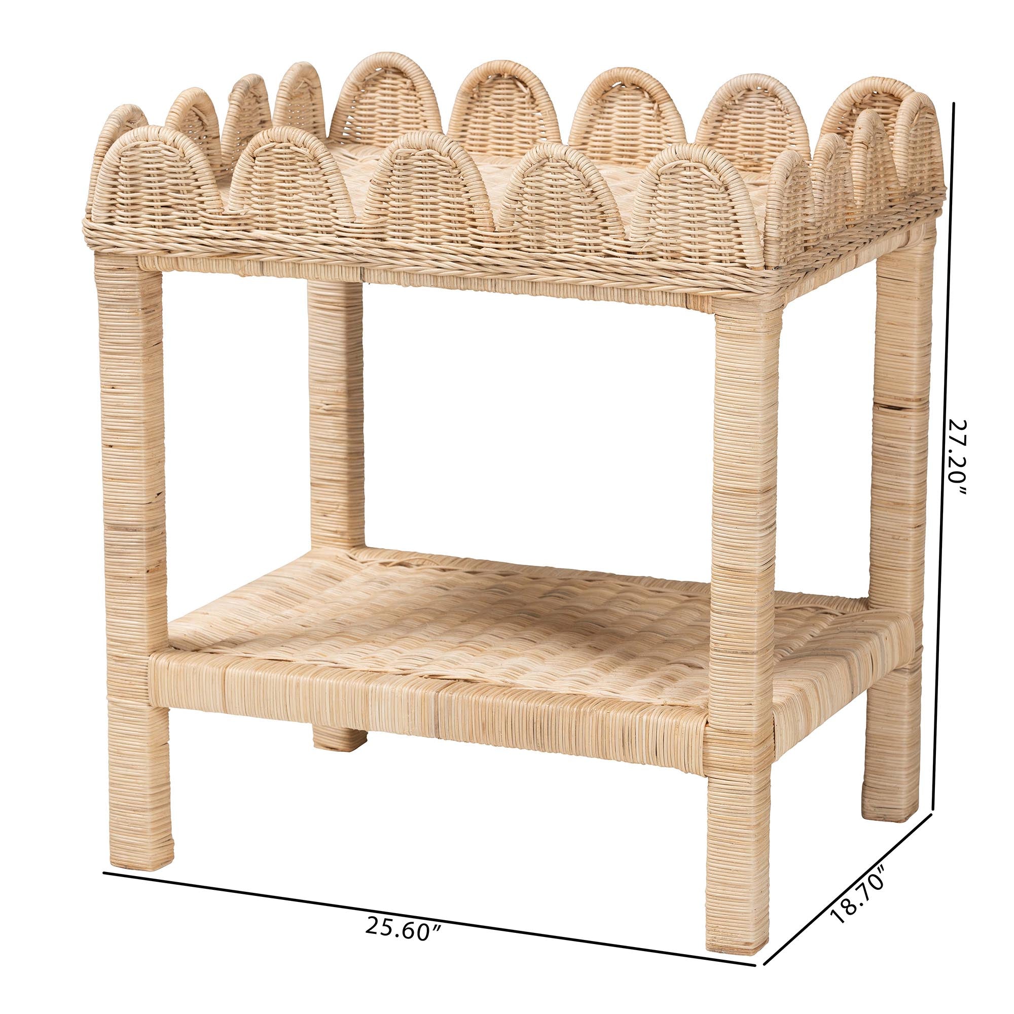 Sumana Bohemian Scallop Natural Rattan and Mahogany Side Table