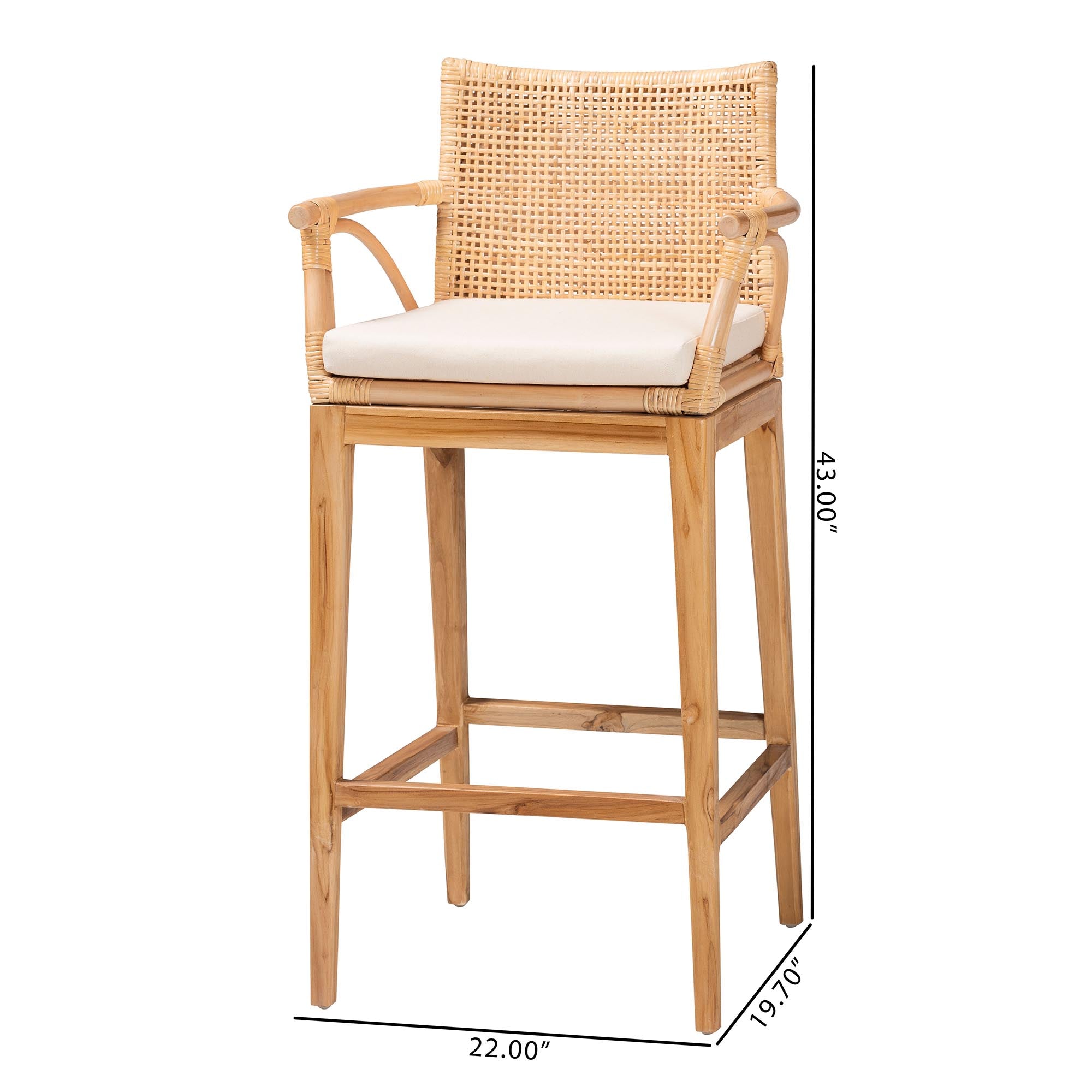 Storsel Bohemian Natural Rattan and Teak Wood 2-Piece Bar Stool Set