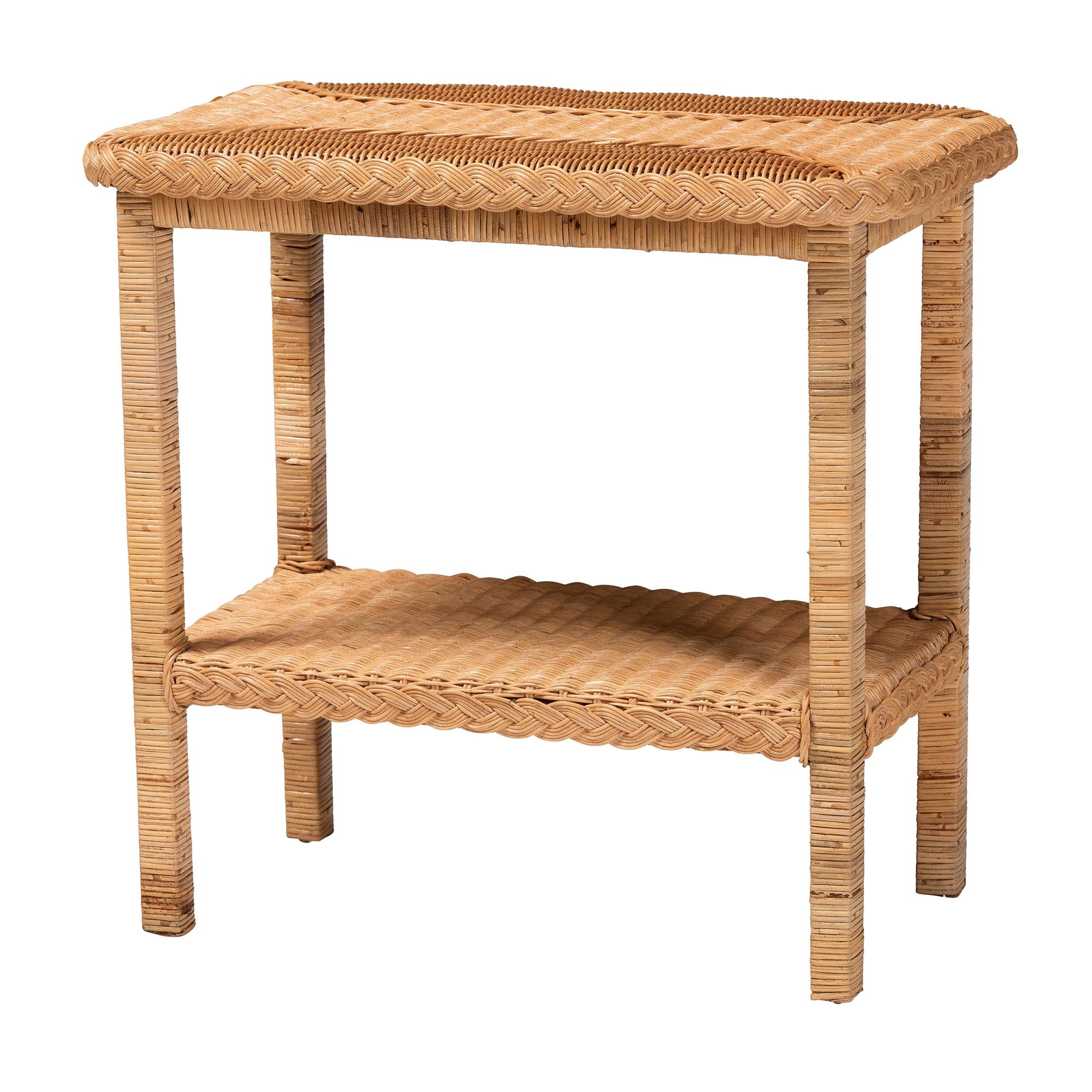 Minahasa Bohemian Light Honey Braided Rattan Side Table
