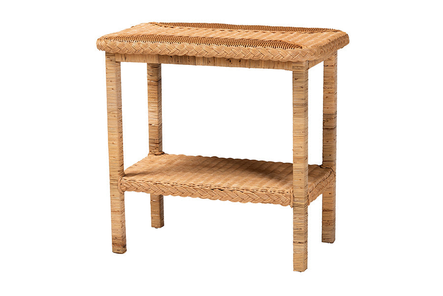 Minahasa Bohemian Light Honey Braided Rattan Side Table