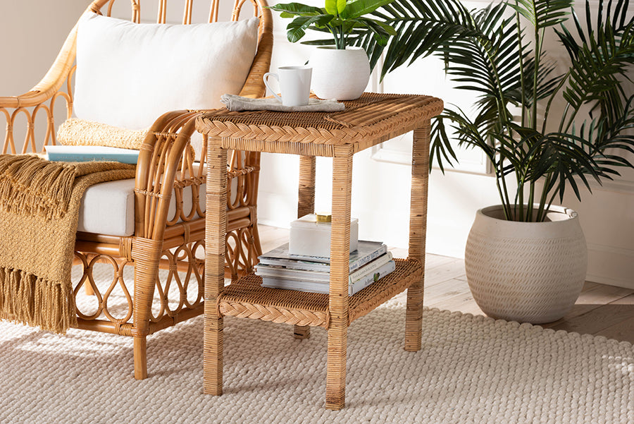 Minahasa Bohemian Light Honey Braided Rattan Side Table