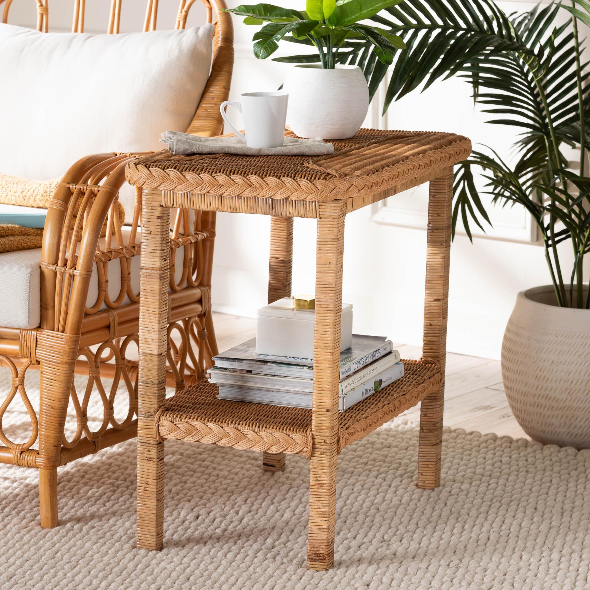 Minahasa Bohemian Light Honey Braided Rattan Side Table