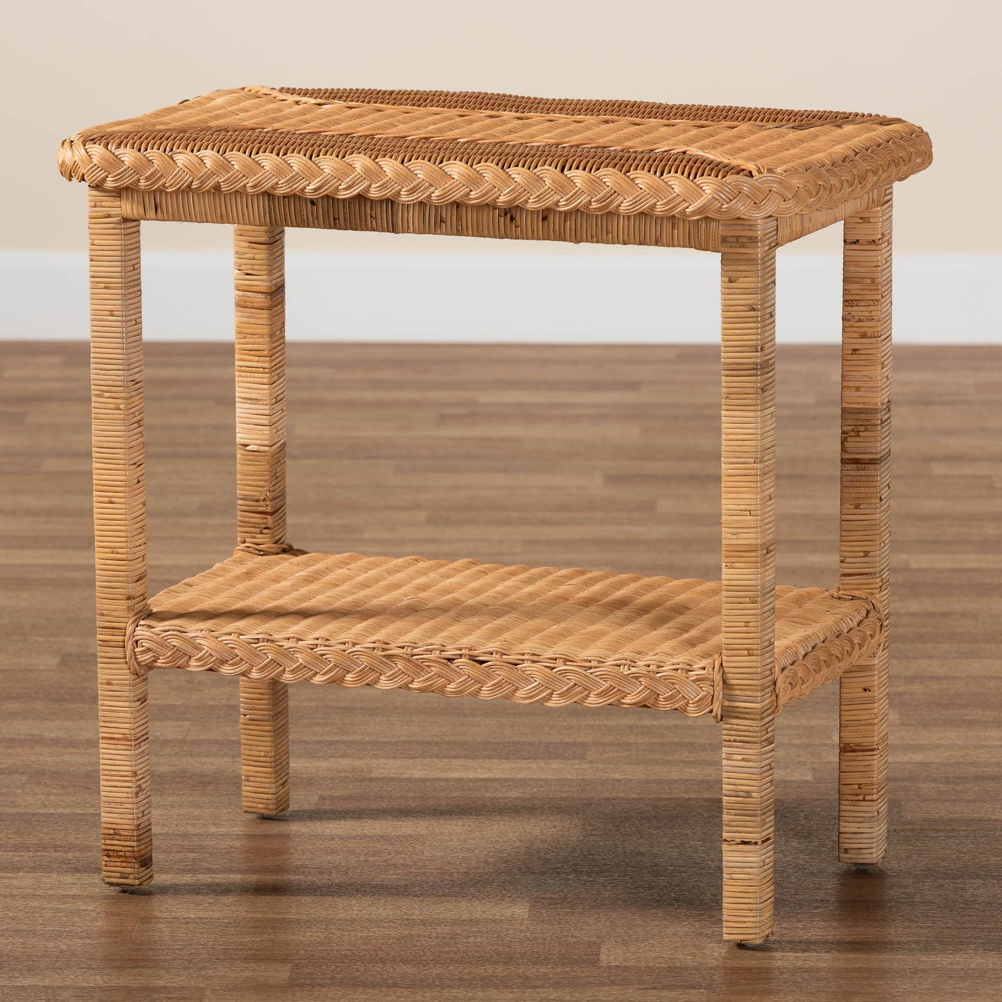 Minahasa Bohemian Light Honey Braided Rattan Side Table