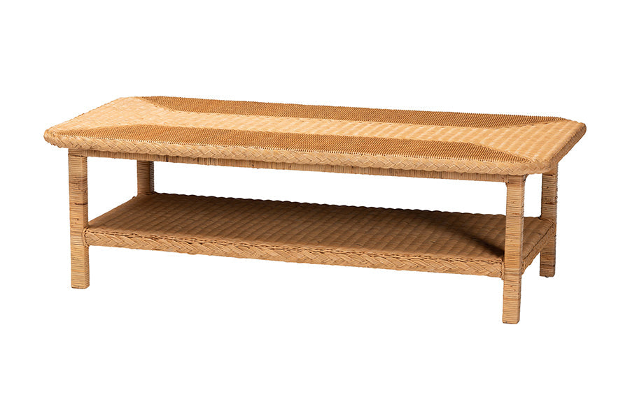 Minahasa Bohemian Light Honey Braided Rattan Coffee Table