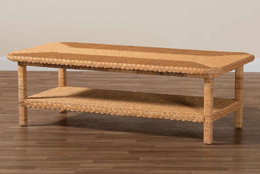 Minahasa Bohemian Light Honey Braided Rattan Coffee Table