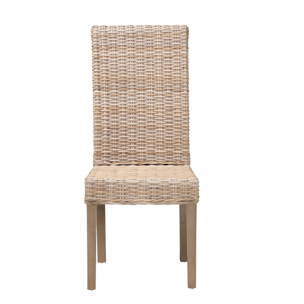 Santiago Bohemian Grey Natural Kubu Rattan and Mango Wood Dining Chair