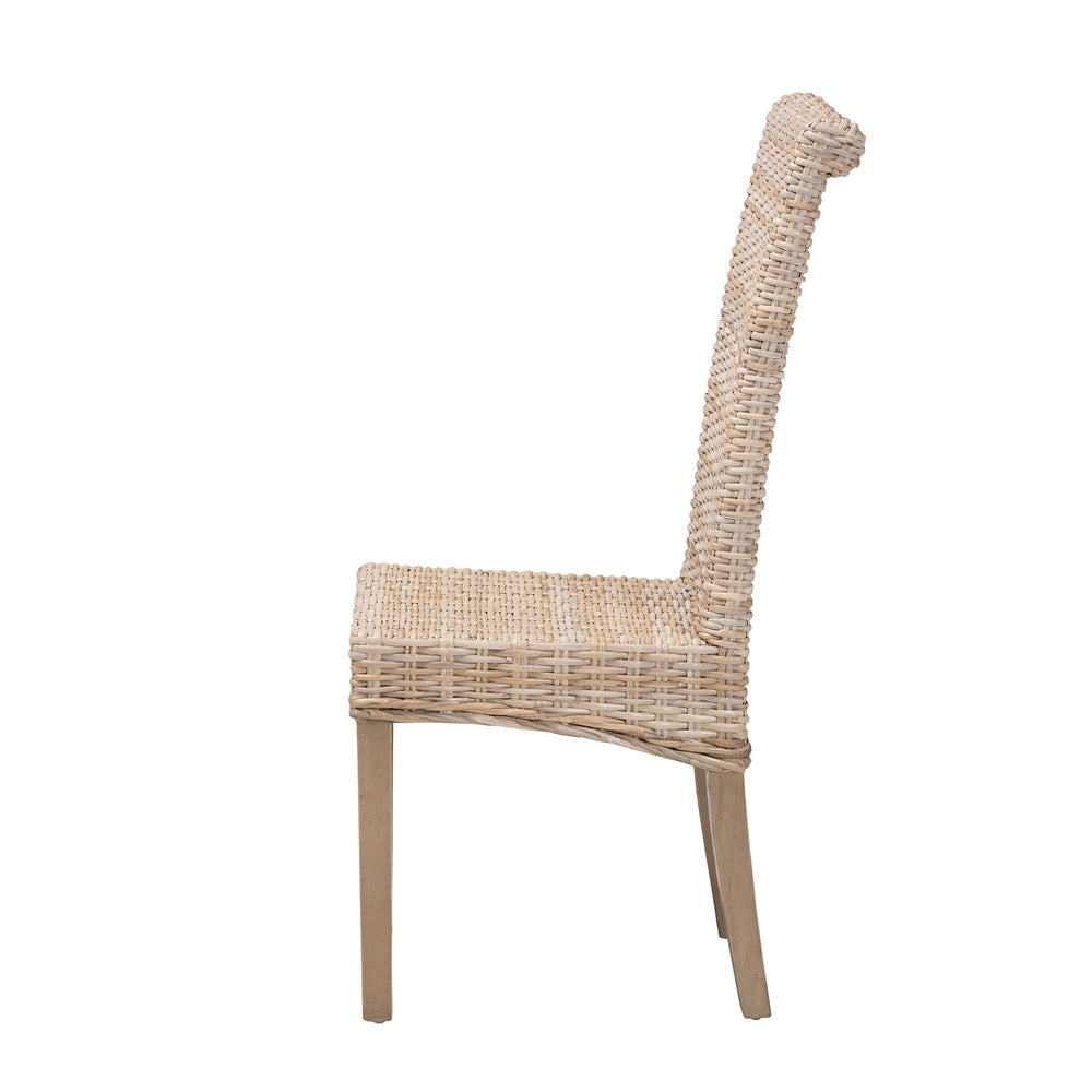 Santiago Bohemian Grey Natural Kubu Rattan and Mango Wood Dining Chair