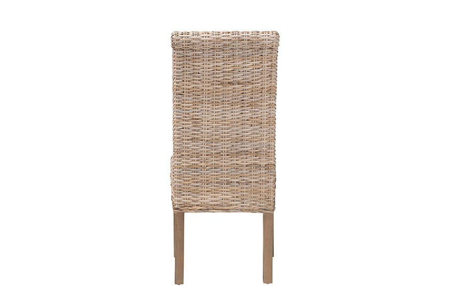 Santiago Bohemian Grey Natural Kubu Rattan and Mango Wood Dining Chair
