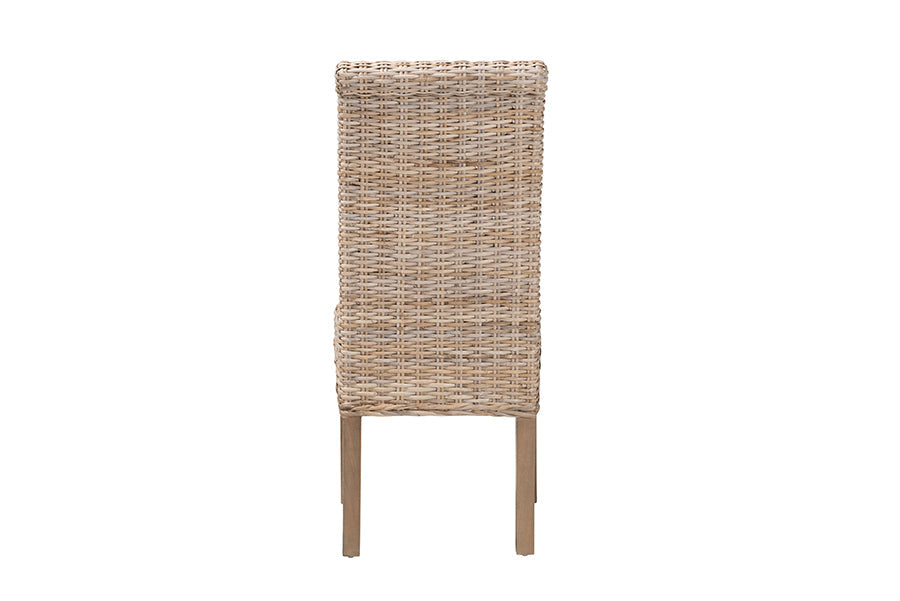 Santiago Bohemian Grey Natural Kubu Rattan and Mango Wood Dining Chair