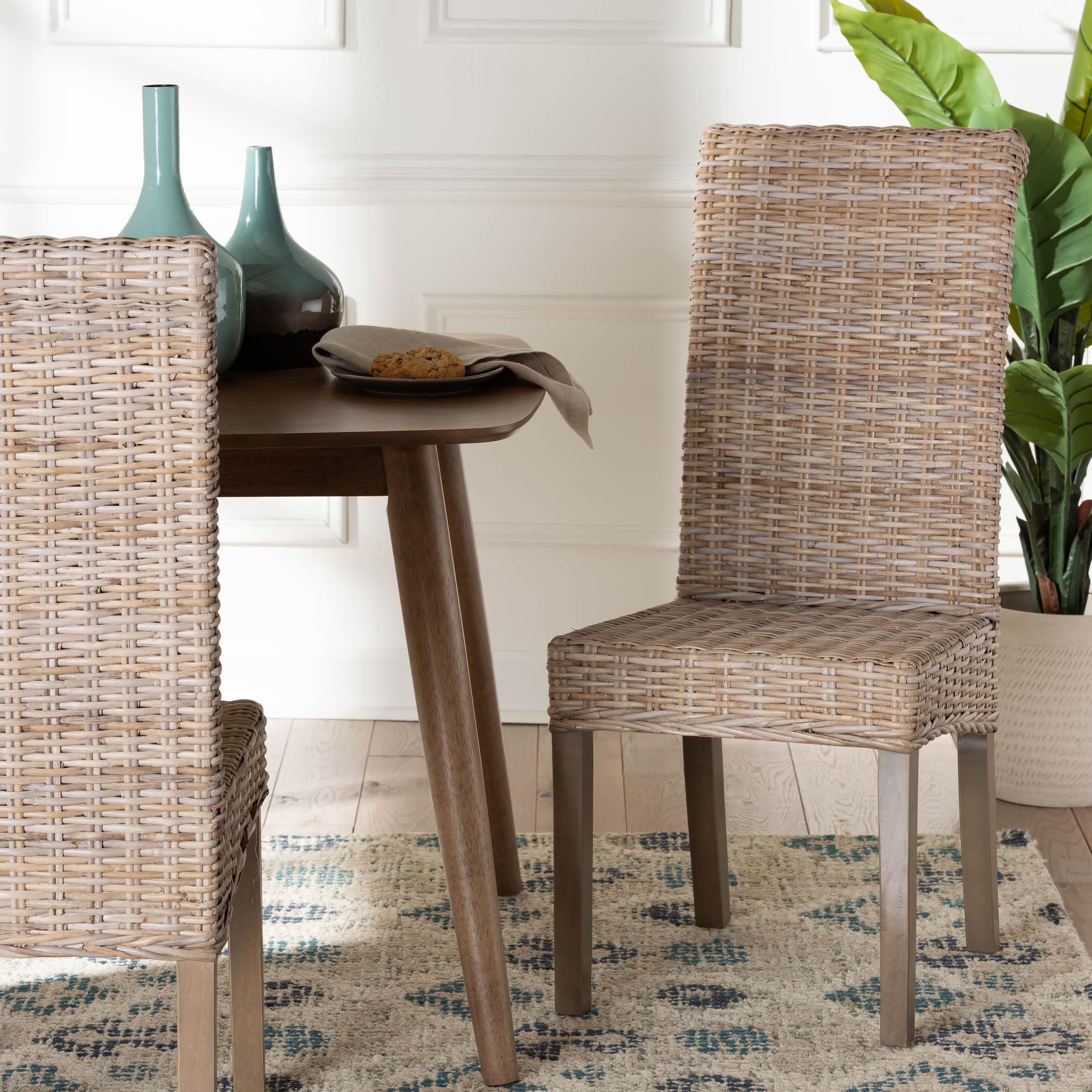 Santiago Bohemian Grey Natural Kubu Rattan and Mango Wood Dining Chair