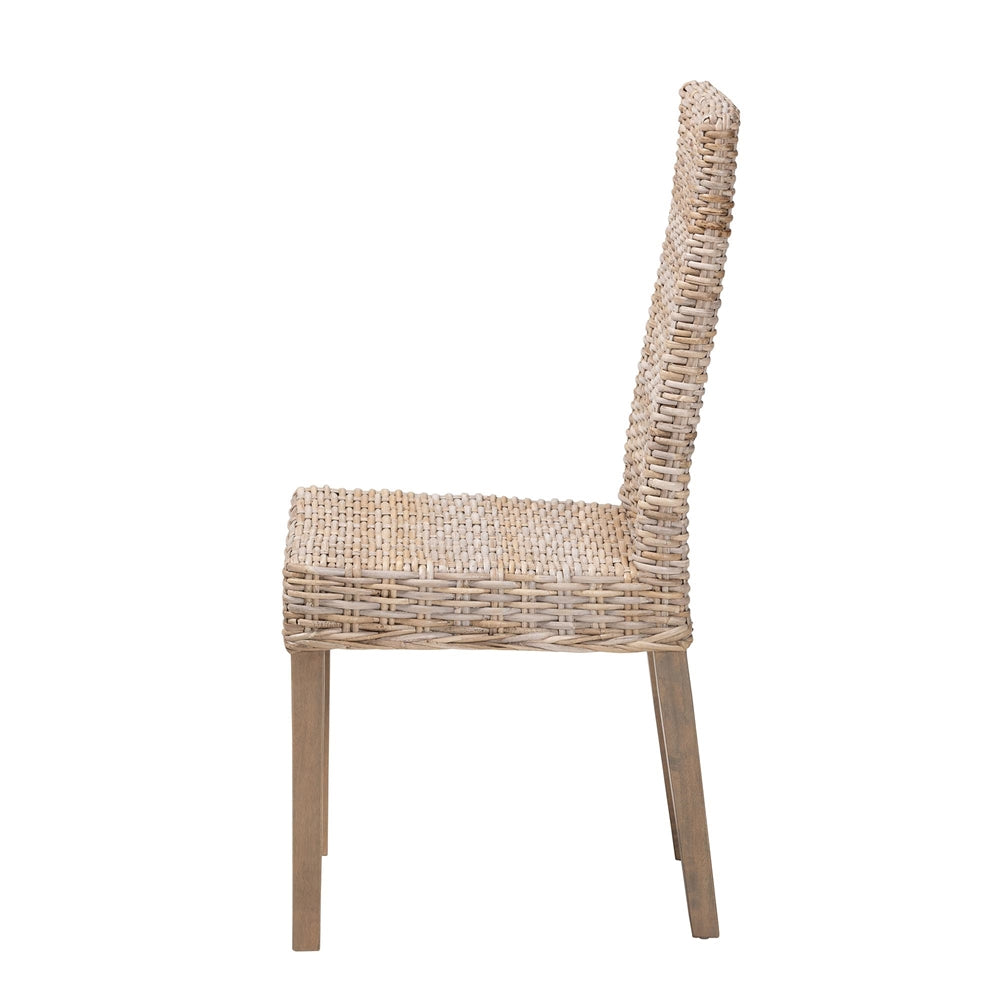 Nevina Bohemian Grey Kubu Rattan and Mango Wood Dining Chair