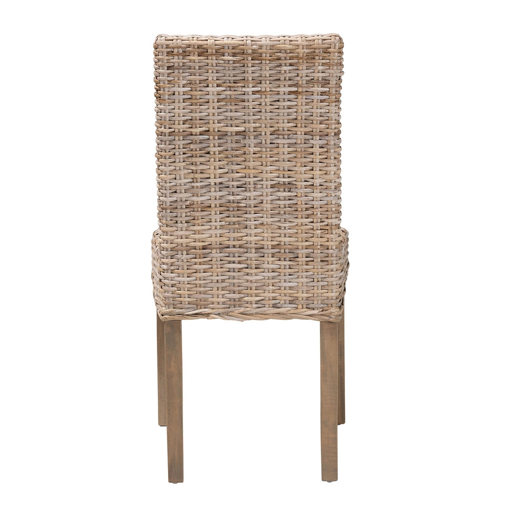Nevina Bohemian Grey Kubu Rattan and Mango Wood Dining Chair