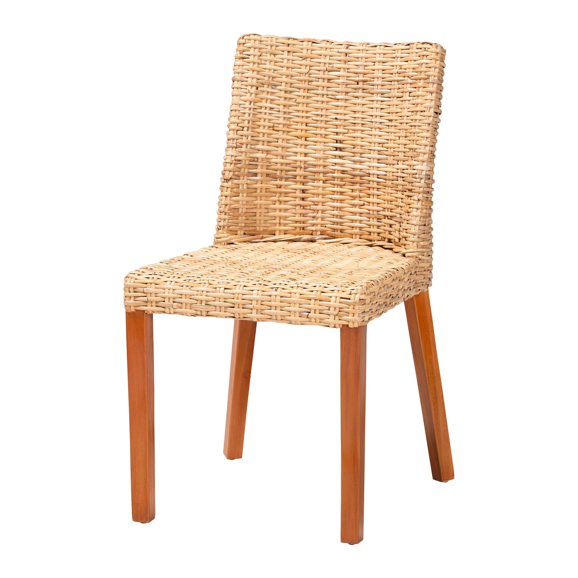 Rowen Bohemian Light Honey Kubu Rattan and Mahogany Wood Dining Chair
