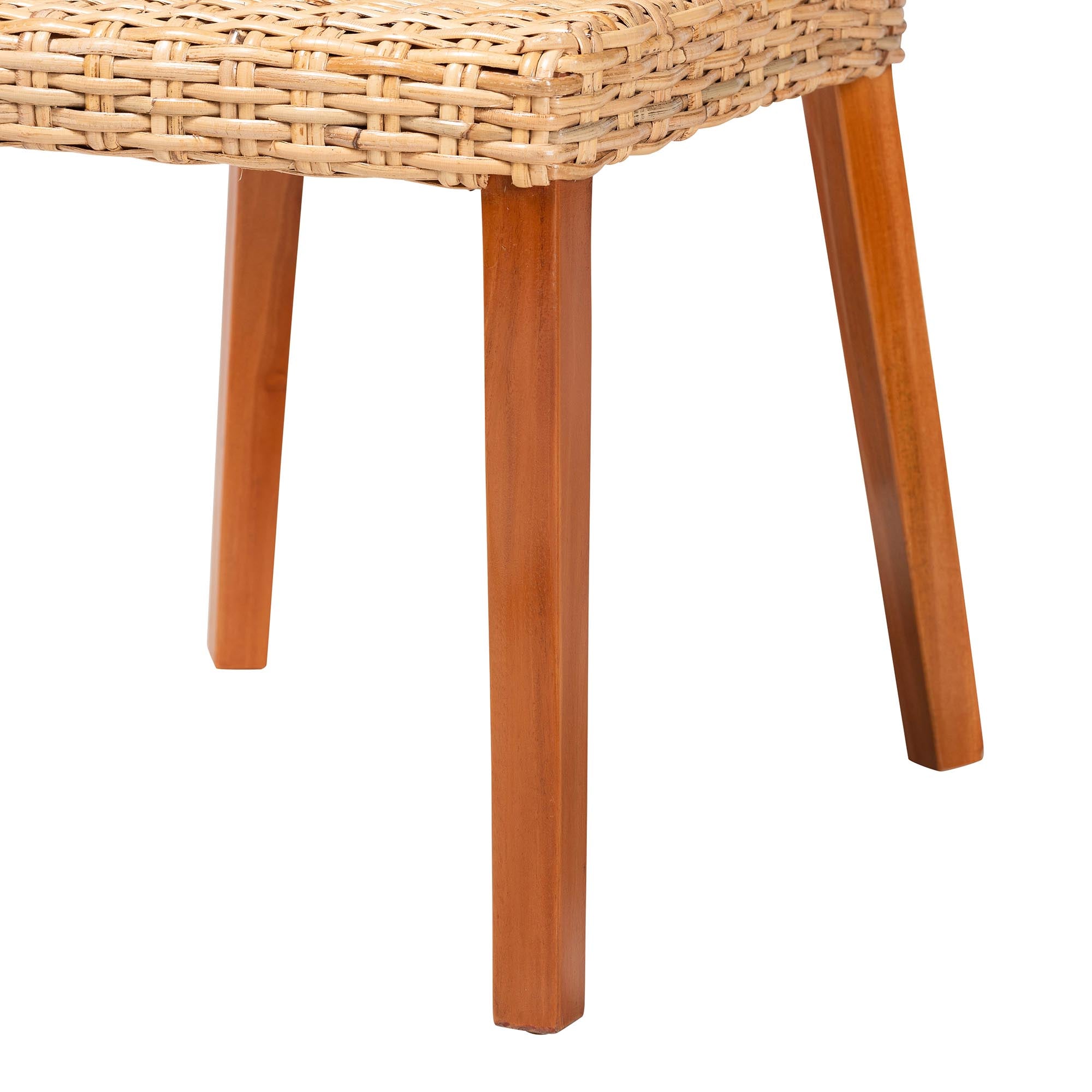 Rowen Bohemian Light Honey Kubu Rattan and Mahogany Wood Dining Chair