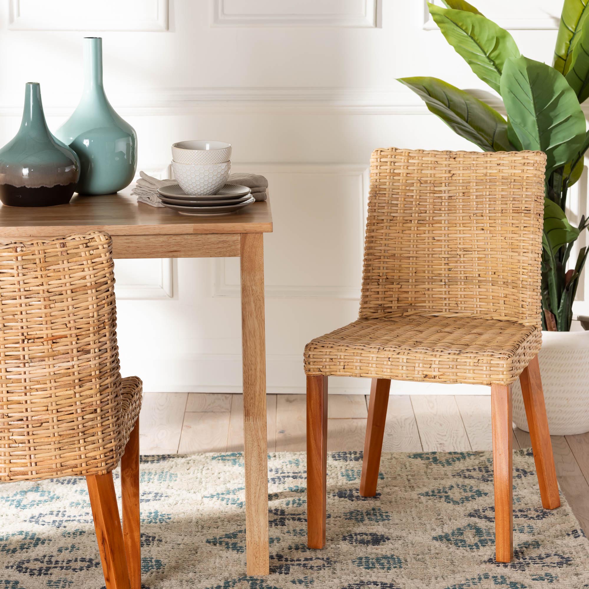 Rowen Bohemian Light Honey Kubu Rattan and Mahogany Wood Dining Chair