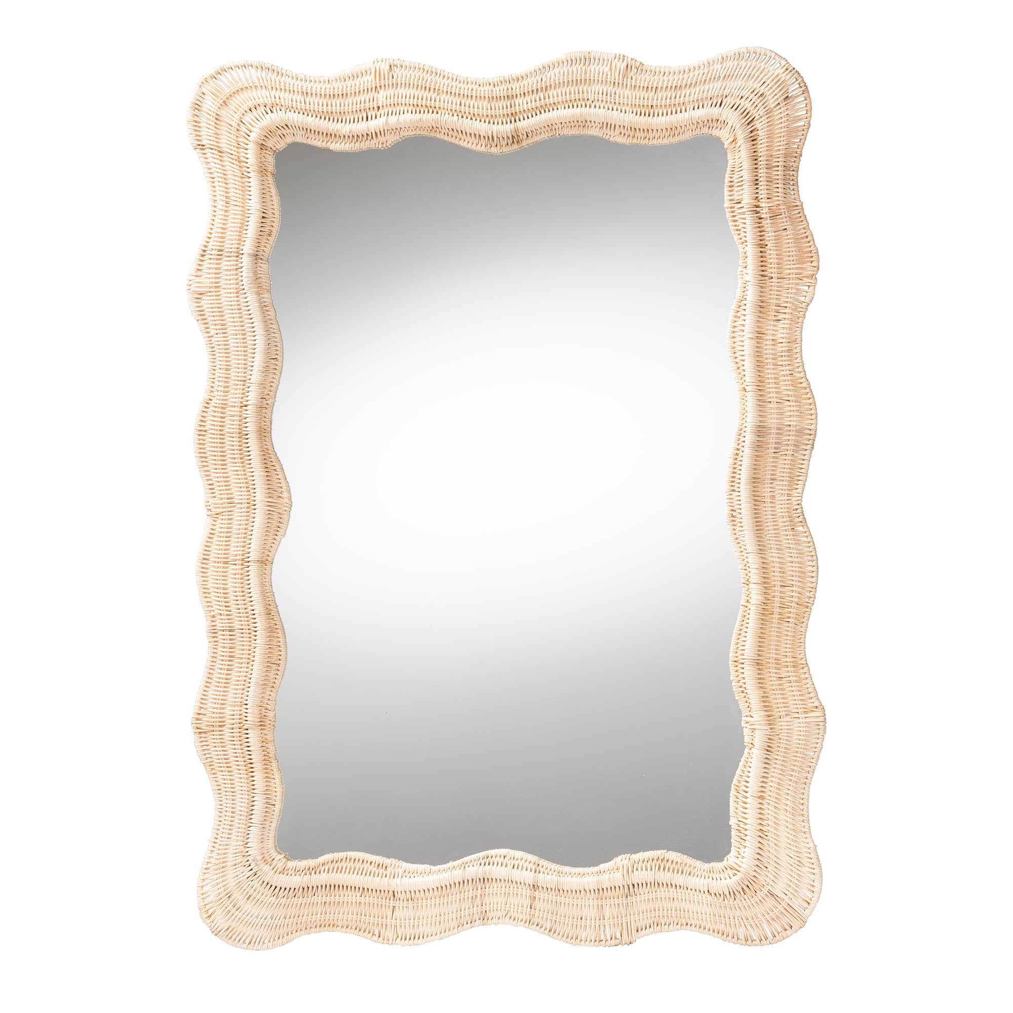 Hasana Bohemian Natural Scallop Rattan Accent Wall Mirror