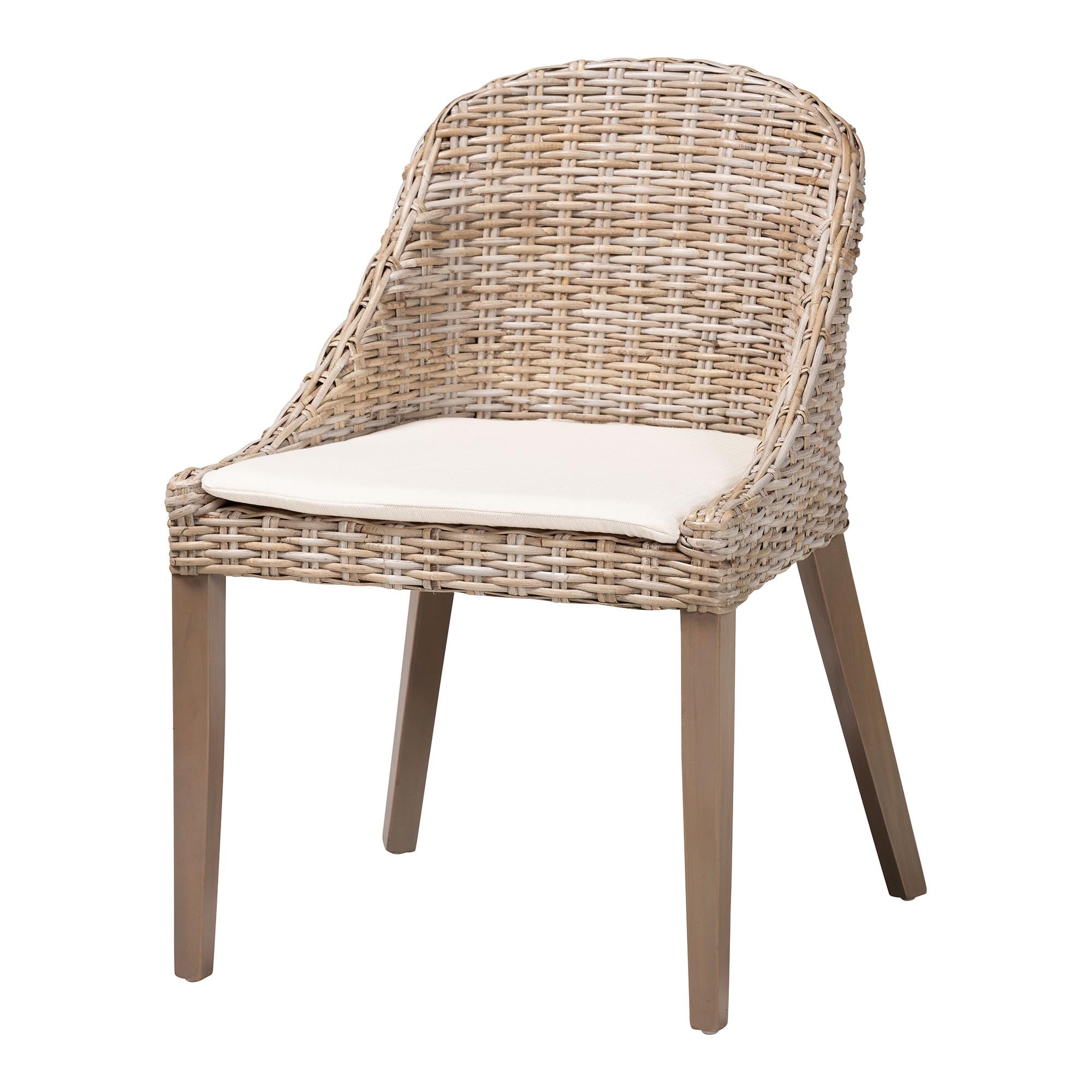 Lara Bohemian Grey Kubu Rattan and Mahogany Wood Dining Chair